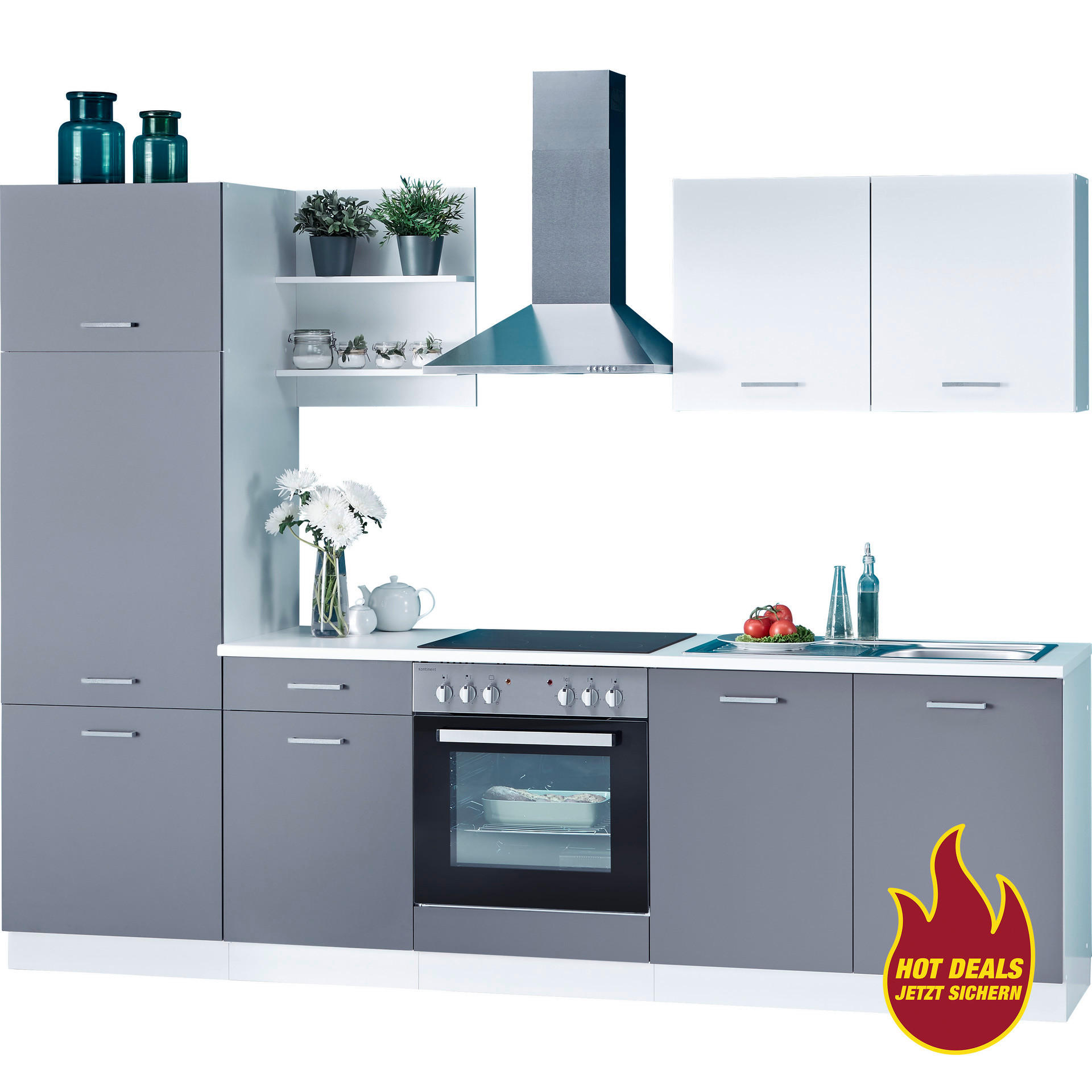 Küchenblock Promo Graphit B/H/T: ca. 270x200x60 cm Promo - weiß/Graphit (270,00/200,00/60,00cm)