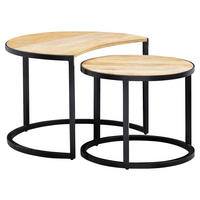 Beistelltisch 2er-Set. natur schwarz pulverbeschichtet Echtholz Eisen 2er-Set. - natur/schwarz - Wohnling