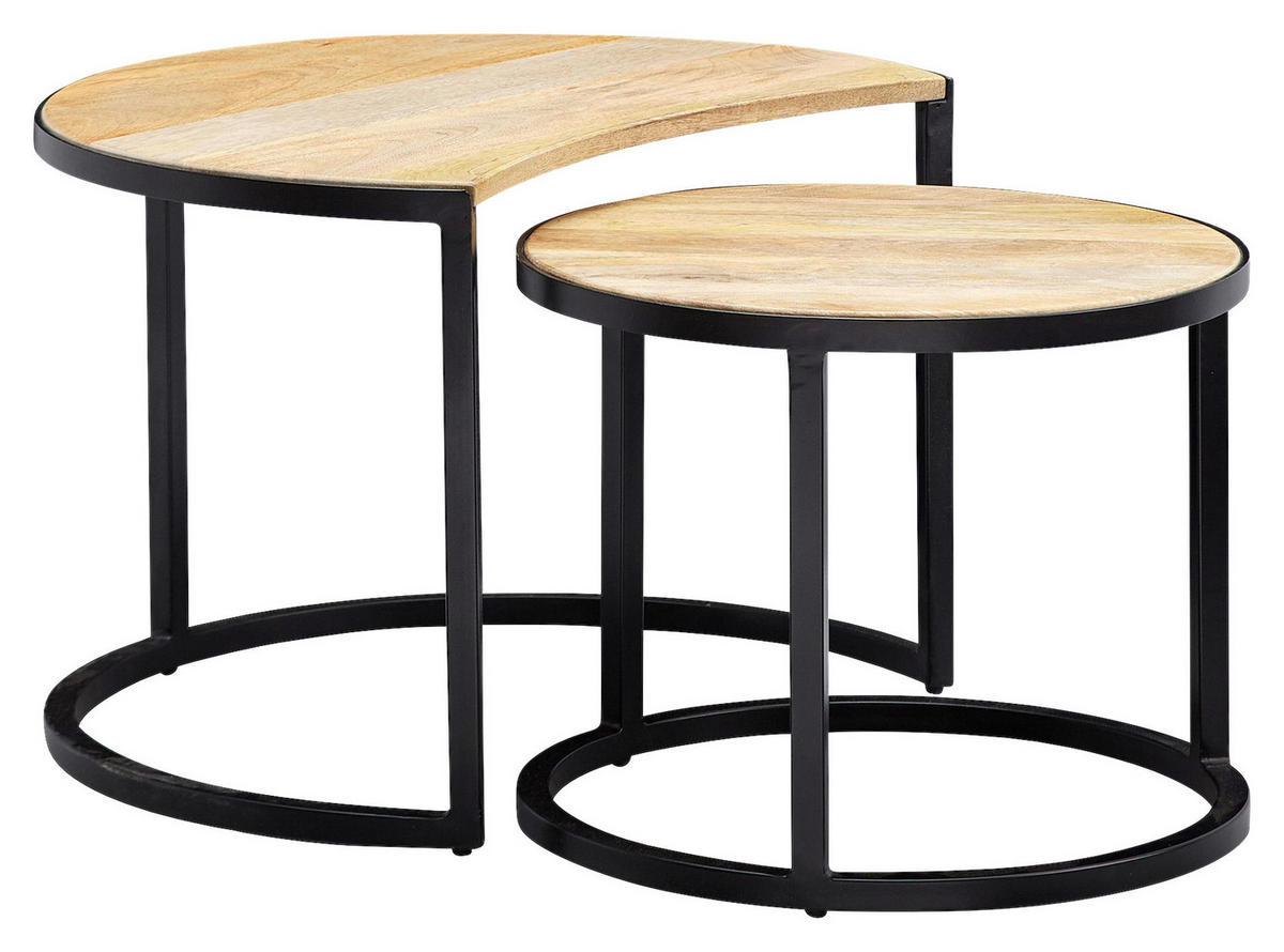 Beistelltisch 2er-Set. natur schwarz pulverbeschichtet Echtholz Eisen 2er-Set. - natur/schwarz - Wohnling