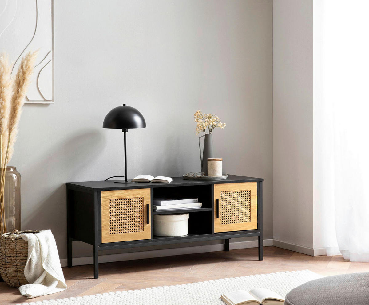 Lowboard schwarz Eiche Optik B/H/T: ca. 110x48x40 cm TV & Lowboard - schwarz (110,00/48,00/40,00cm) - Wohnling