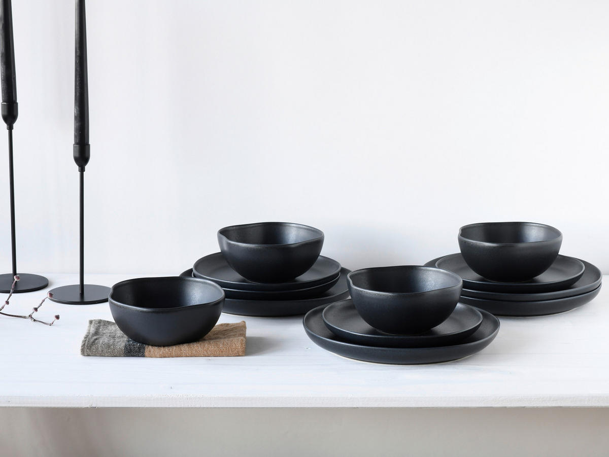 CreaTable Tafelservice Natura Organic schwarz Steinzeug 12 tlg. Natura Organic - schwarz - CreaTable