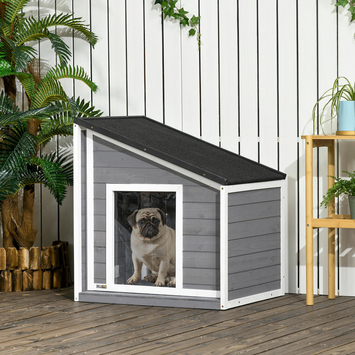 PawHut Hunde-Zubehör weiß Holz B/H/L: ca. 58x71x77 cm Hundehütte - weiß/schwarz (77,00/58,00/71,00cm) - PawHut