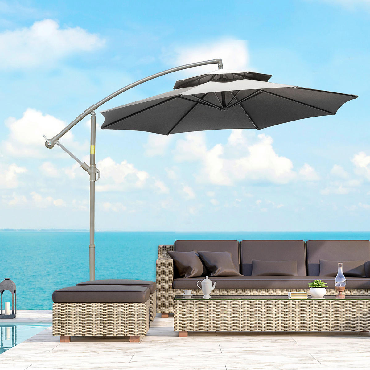 Outsunny Sonnenschirm hellgrau Polyester H/D: ca. 245x267 cm Sonnenschirm - hellgrau (267,00/245,00cm) - Outsunny