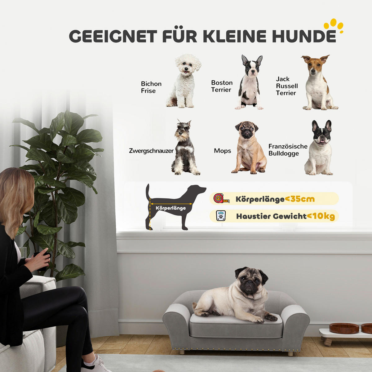 PawHut Hundesofa grau Schaumstoff B/H/L: ca. 52,5x33x86,5 cm Hundesofa - grau (86,50/52,50/33,00cm) - PawHut