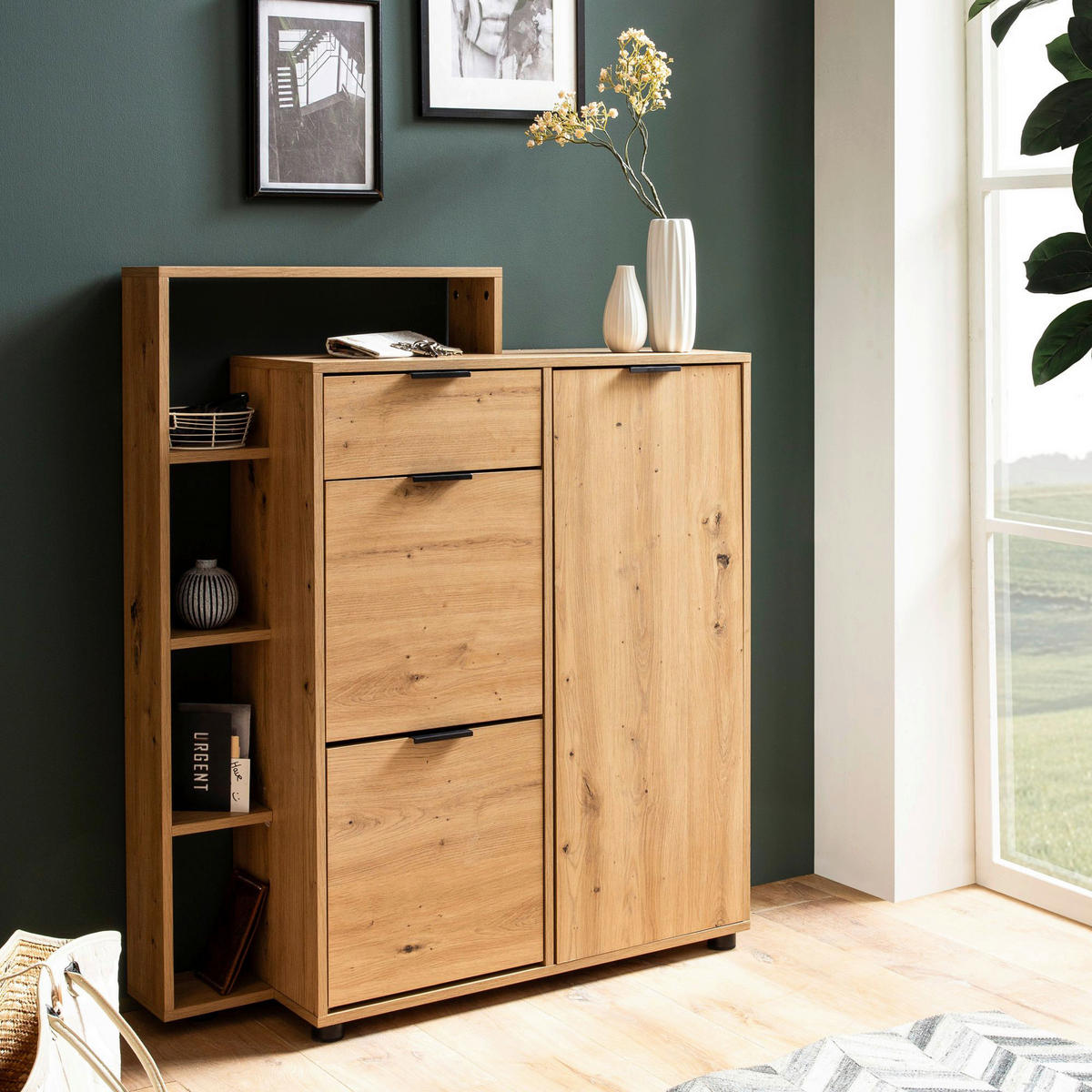 Schuhschrank natur Eiche Optik B/H/T: ca. 98x110x30 cm Schuhschrank - natur (98,00/110,00/30,00cm) - Wohnling