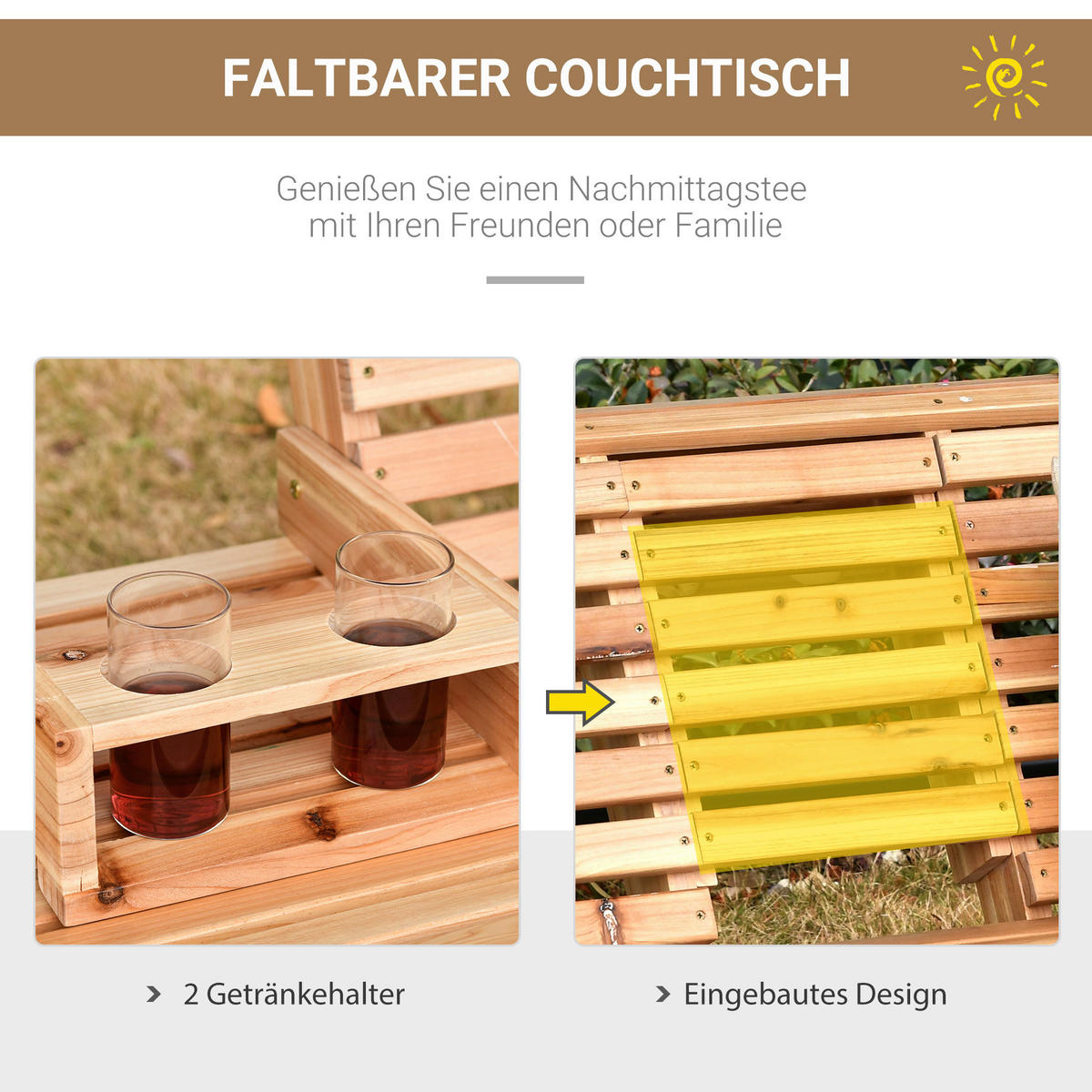 Outsunny Hängebank mit Getränkehalter natur Holz B/H/T: ca. 150x53x75 cm Hängebank mit Getränkehalter - natur (150,00/53,00/75,00cm) - Outsunny