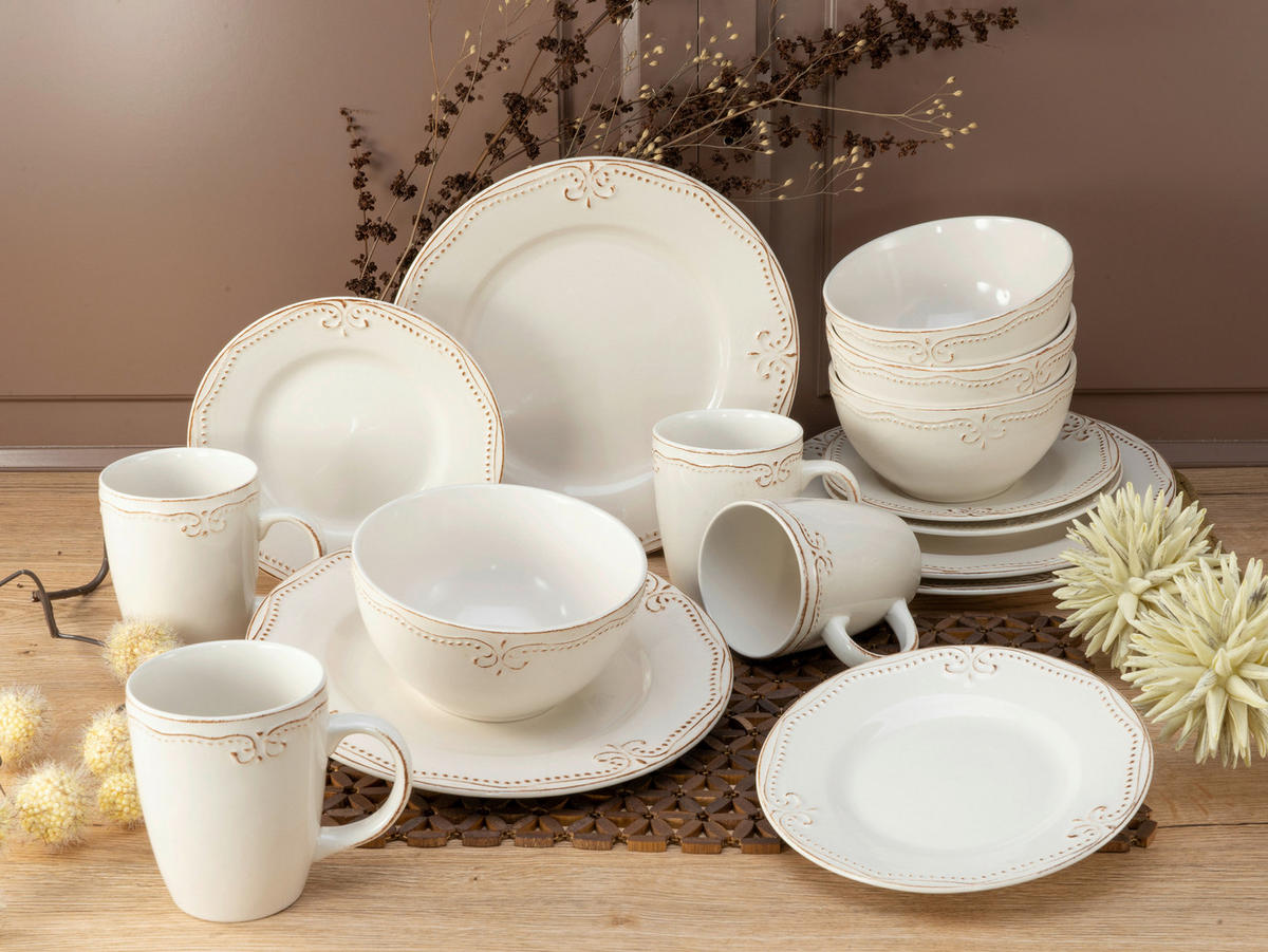 CreaTable Kombiservice Romantic Vintage creme Keramik 16 tlg. Romantic Vintage - creme - CreaTable