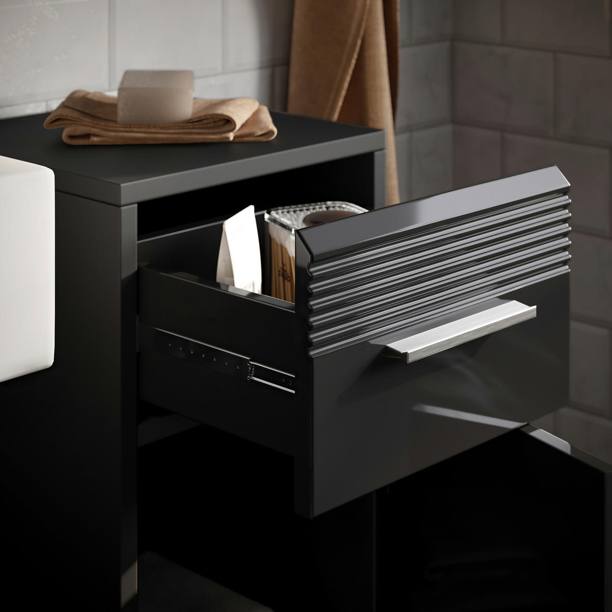 Badhochschrank LINUS schwarz schwarz Hochglanz B/H/T: ca. 30x80x31 cm LINUS - schwarz (30,00/80,00/31,00cm) - xonox.home