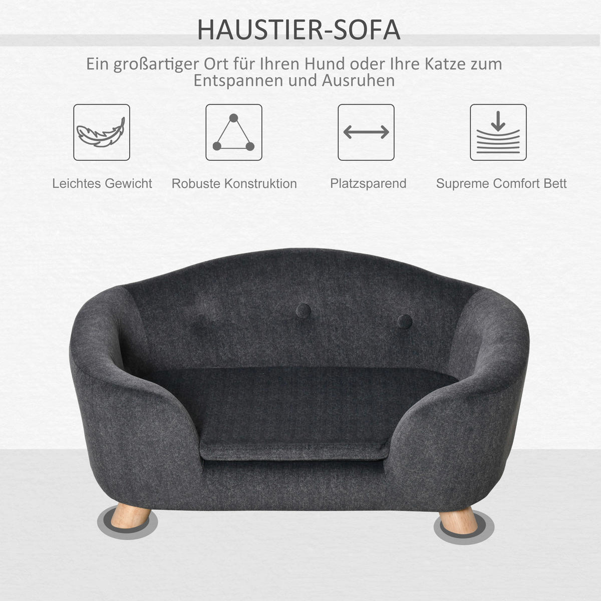 PawHut Hundebett grau Kiefer B/H/L: ca. 47x30x70 cm Hundebett - grau (70,00/47,00/30,00cm) - PawHut
