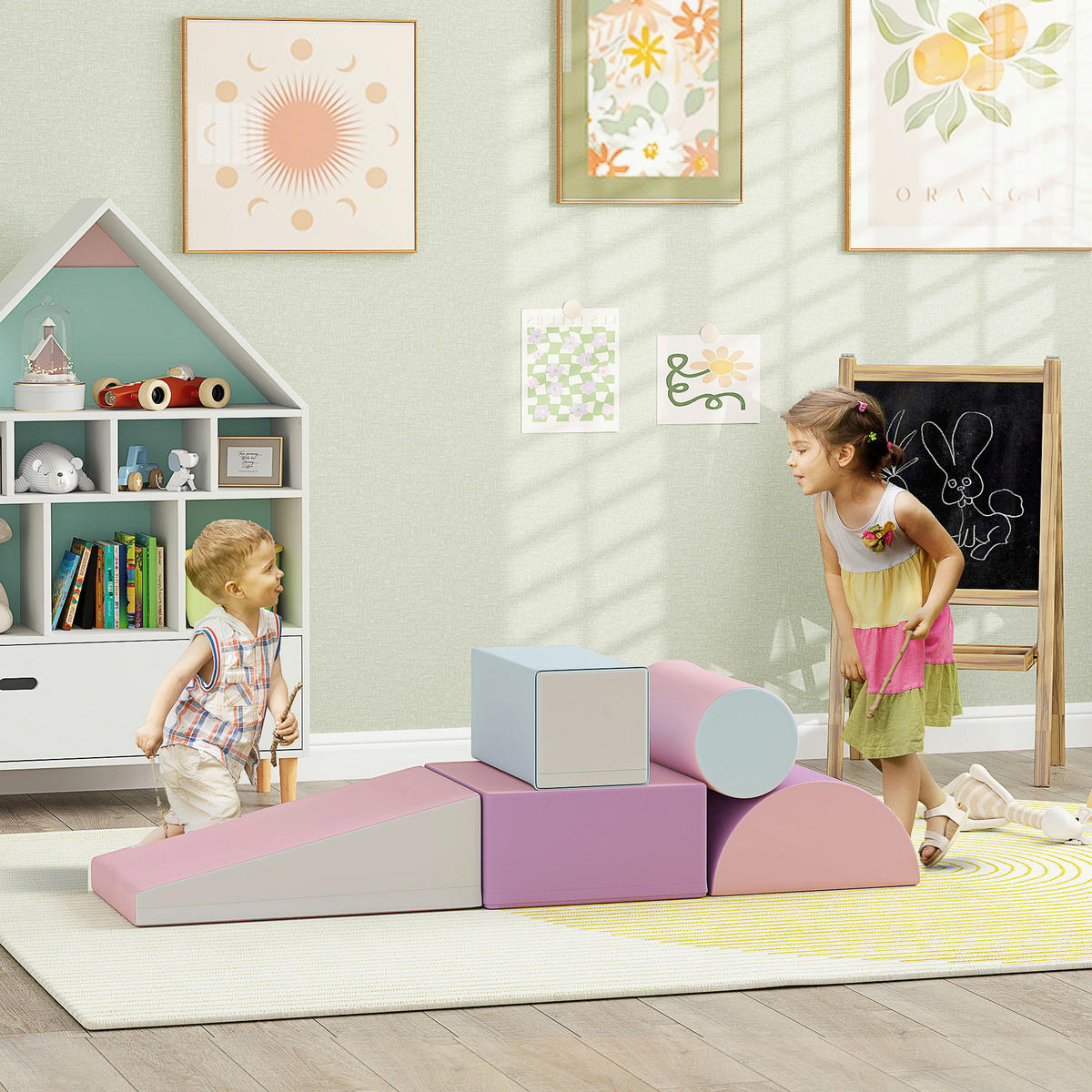HOMCOM Bausteinset B/H/L: ca. 40,6x20,3x40,6 cm Bausteinset - multicolor (40,60/40,60/20,30cm) - HOMCOM