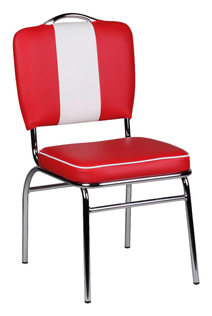 Stuhl rot weiß Chrom Kunstleder Kunstleder Metall B/H/T: ca. 47x90x45 cm American Diner Esszimmerstuhl - weiß/rot (47,00/90,00/45,00cm) - Wohnling
