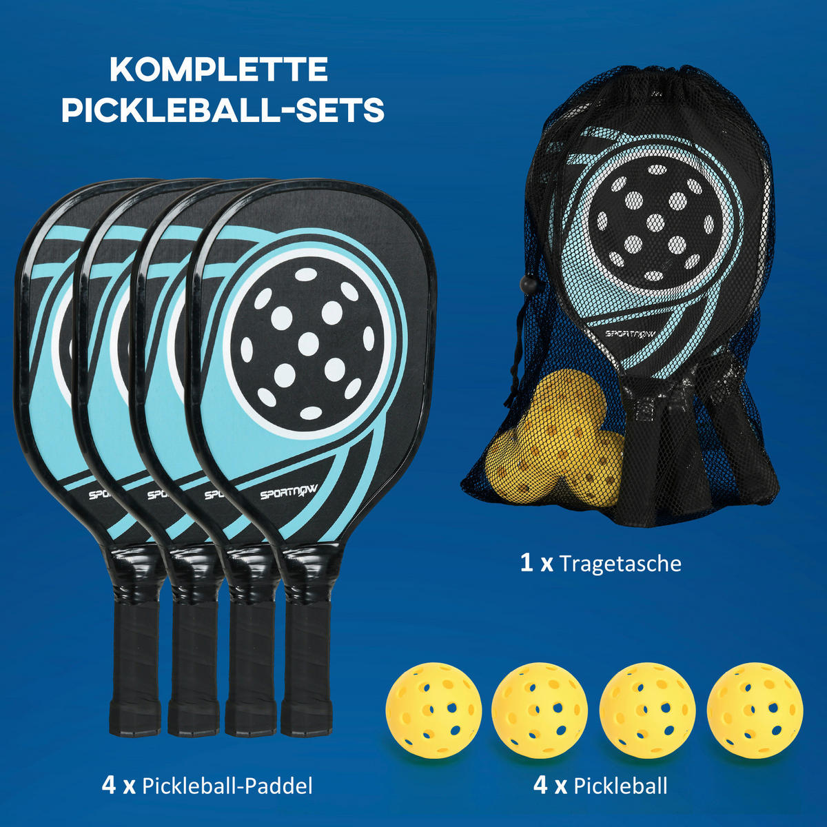 SPORTNOW Spielzeug blau B/H/L: ca. 20x40x3 cm Pickleball-Schläger-Set - blau/schwarz (3,00/20,00/40,00cm) - SPORTNOW