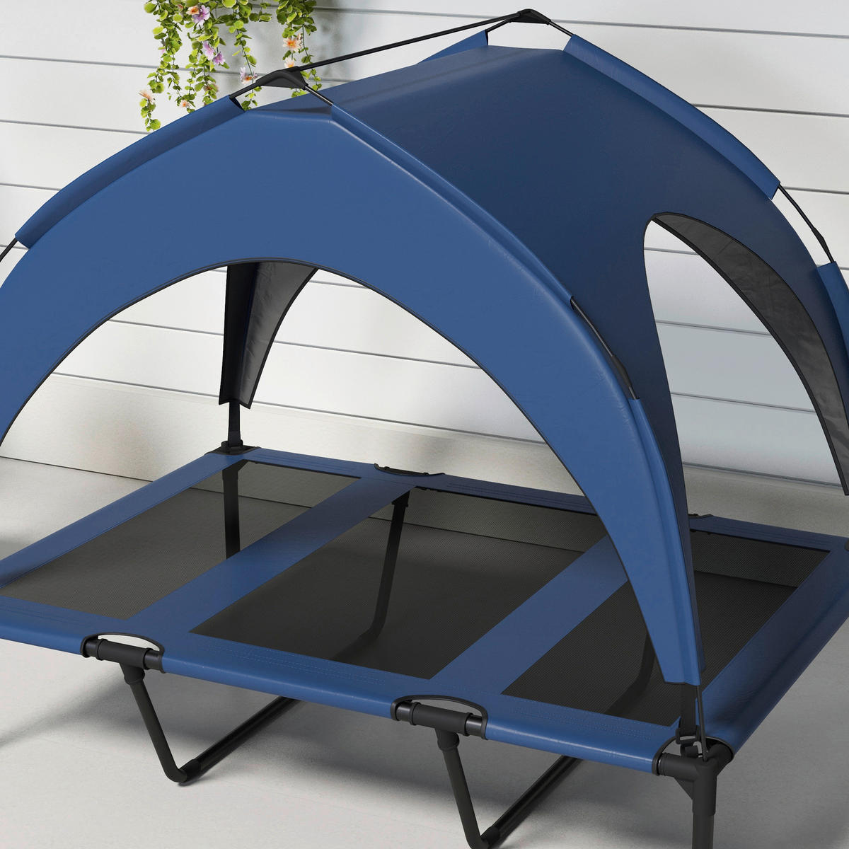 PawHut Hunde-Zubehör blau Edelstahl B/H/L: ca. 76x106x94 cm Erhöhtes_Hundebett - blau (94,00/76,00/106,00cm) - PawHut