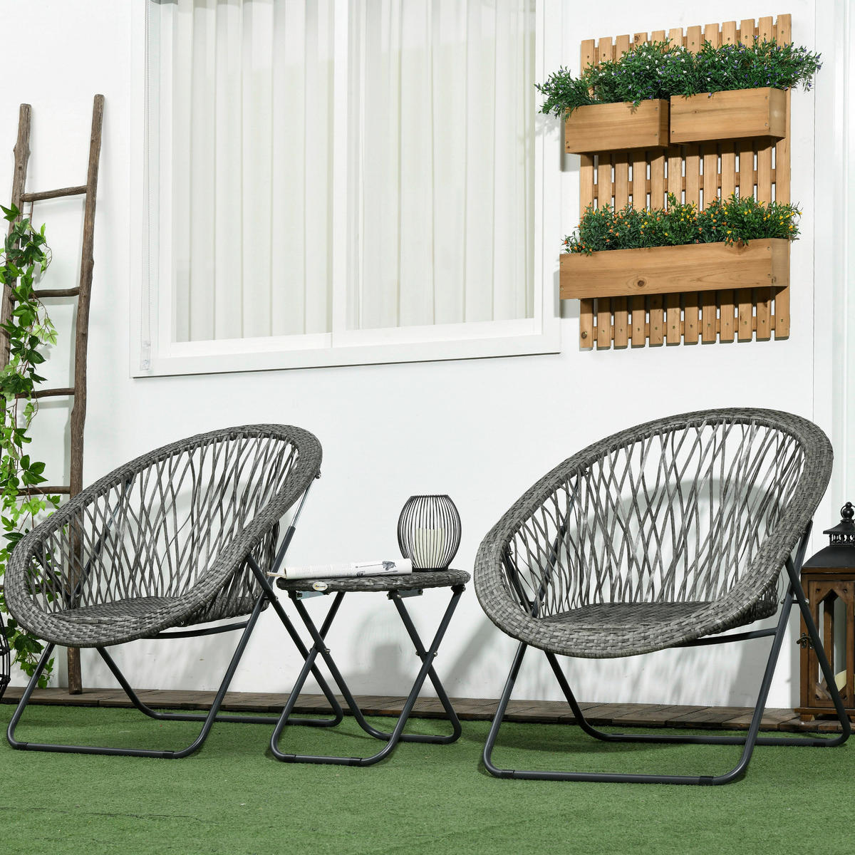 Outsunny Bistro-Set grau Kunststoff B/H/L: ca. 77x78x76 cm Bistro-Set - grau (76,00/77,00/78,00cm) - Outsunny