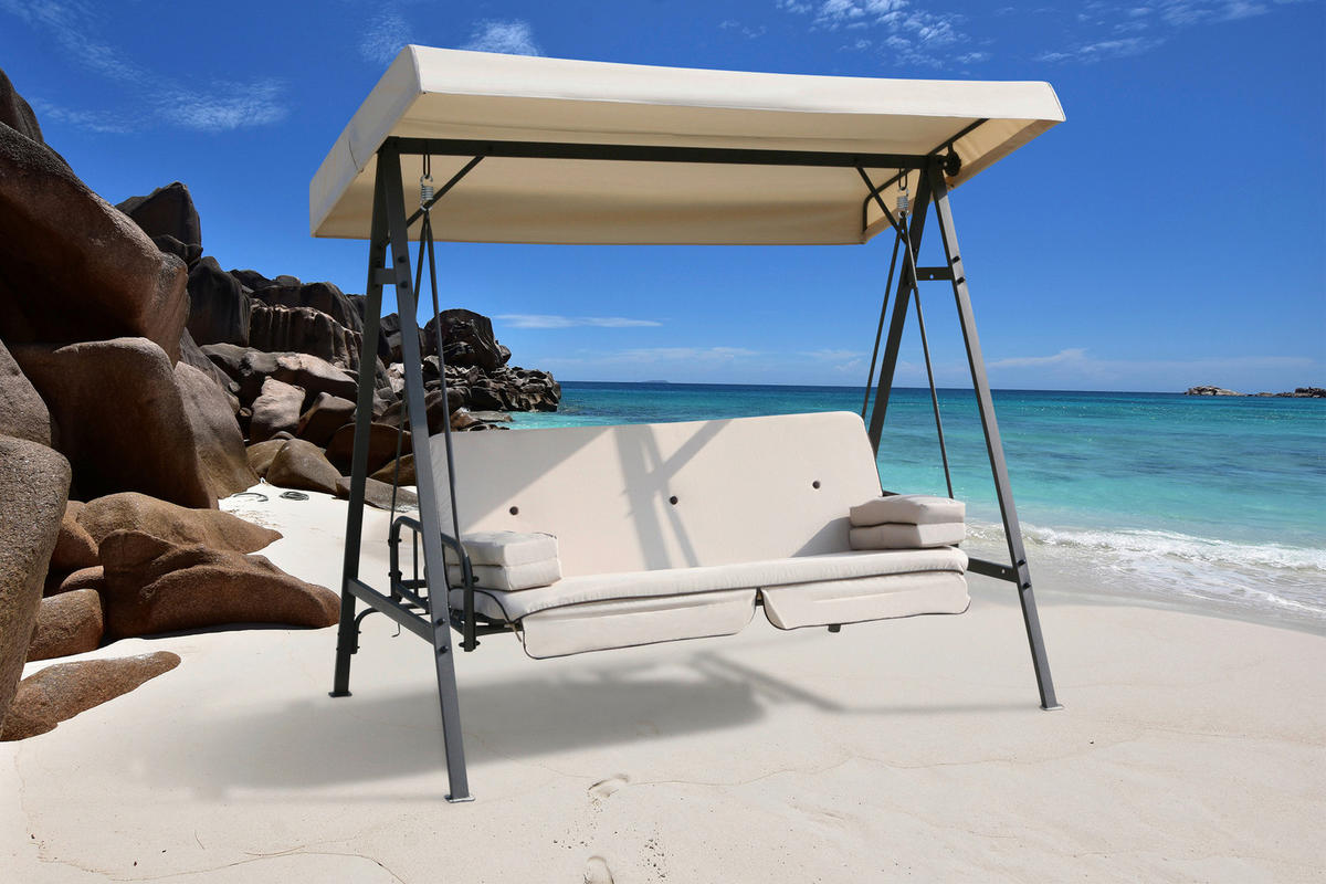 Grasekamp Hollywoodschaukel Amalfi beige Stahlrohr B/H/L: ca. 140x196x210 cm Amalfi - beige (210,00/140,00/196,00cm) - Grasekamp