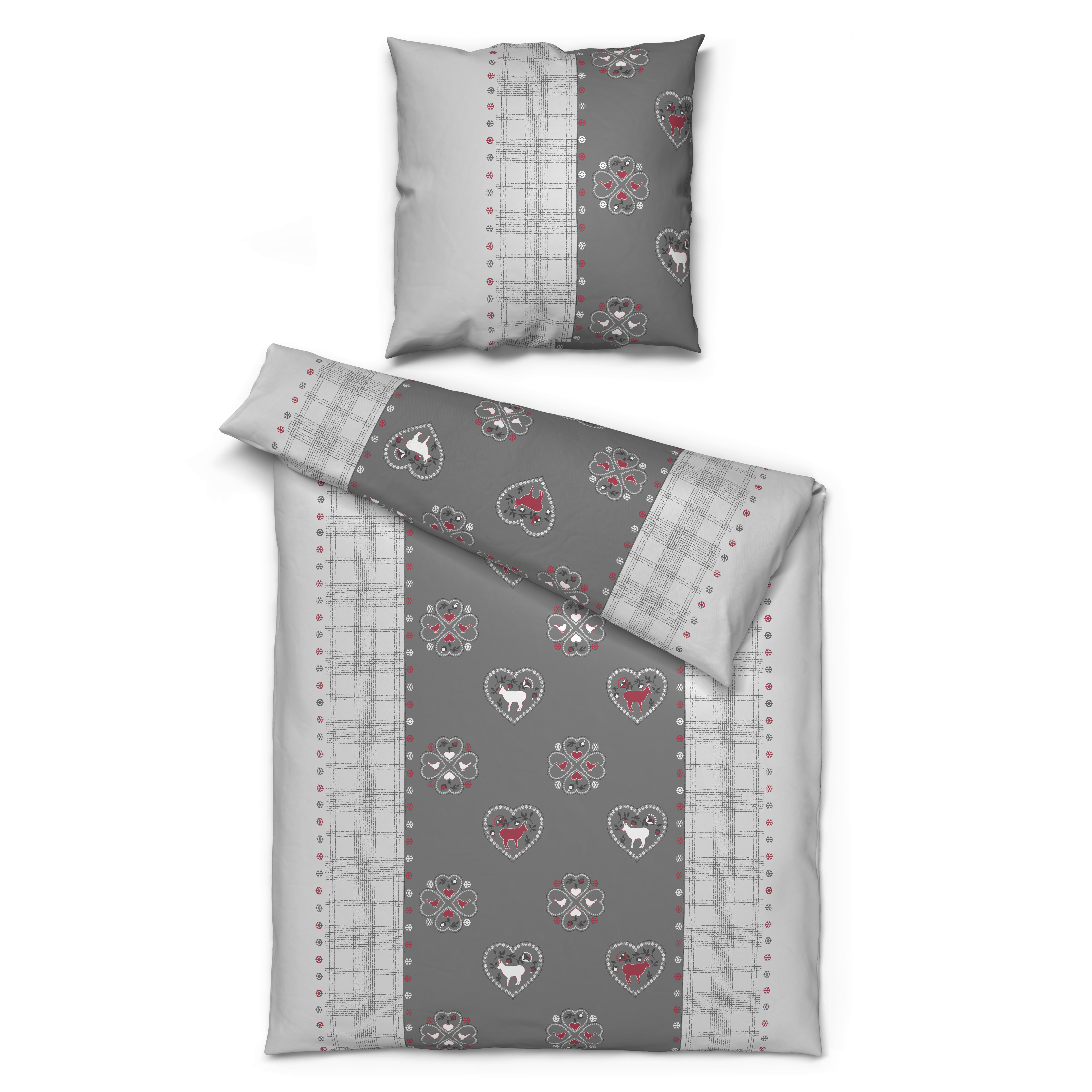 Baumwoll Bettwäsche Bettwäsche_Biber_Marie 135x200 - silber/grau (135,00/200,00cm) - beau rêve