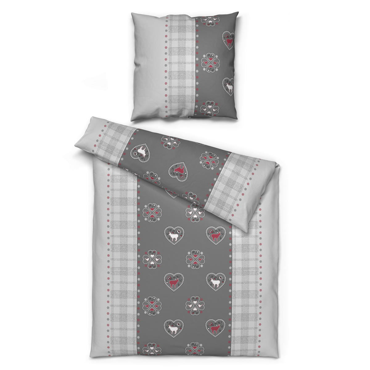 Baumwoll Bettwäsche Biber Bettwäsche_Biber_Marie 135x200 - silber/grau (135,00/200,00cm) - beau rêve