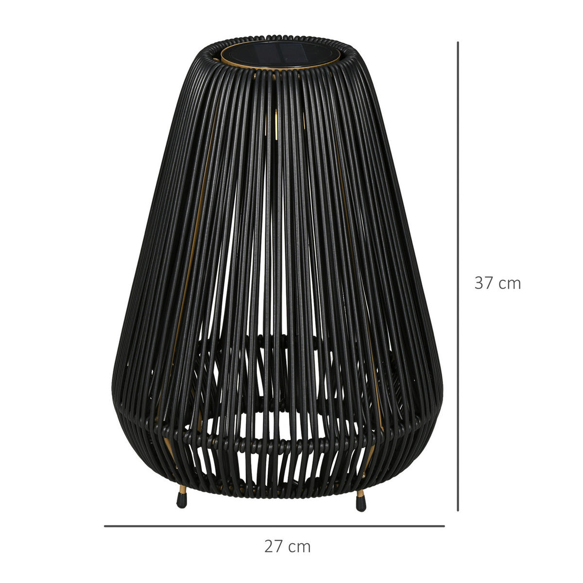 Solarleuchte 867-218V00BK schwarz Edelstahl Polypropylen Polyrattan B/H/L: ca. 27x27x37 cm Rattan_Solarleuchte - schwarz (37,00/27,00/27,00cm) - Outsunny