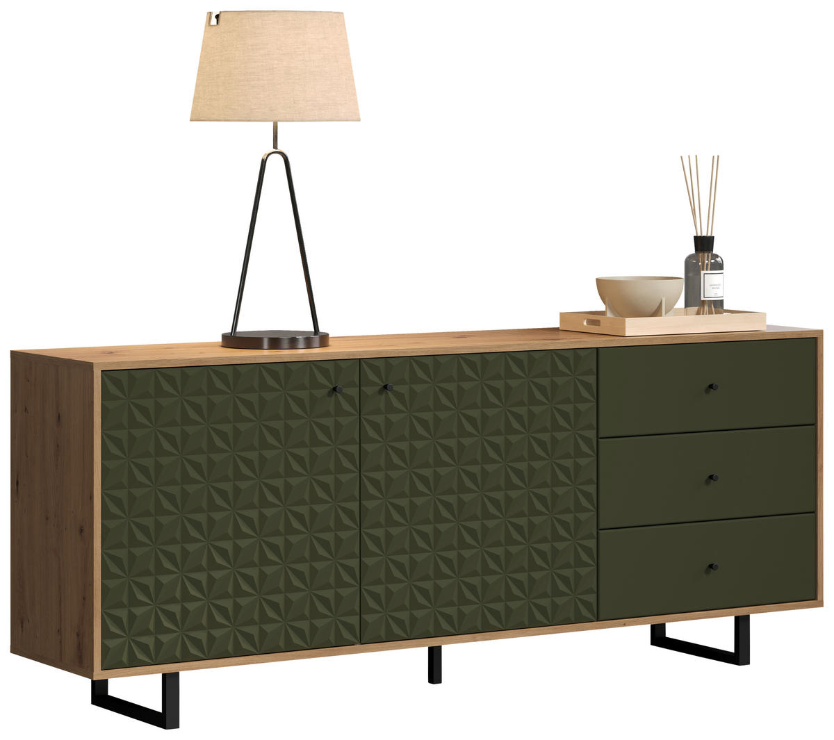 Sideboard Sentra Eiche Artisan Nachbildung grün dunkel B/H/T: ca. 183x75x40 cm Sentra - Eiche/grün (183,00/75,00/40,00cm) - Trendteam