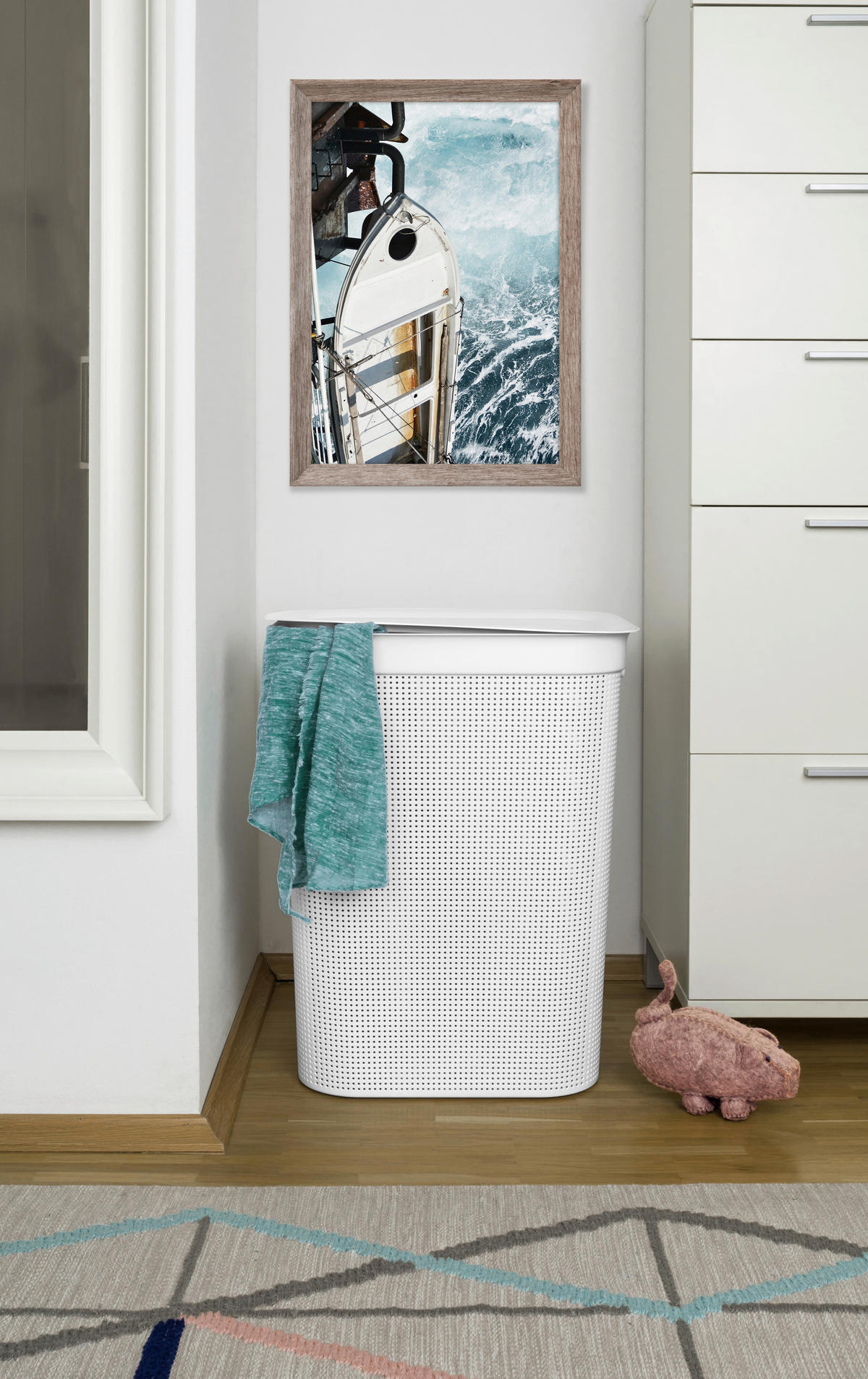 Rotho Wäschebox weiß B/H/L: ca. 34x52,9x43,1 cm Wäschebox_Brisen 50l - weiß (43,10/34,00/52,90cm) - Rotho