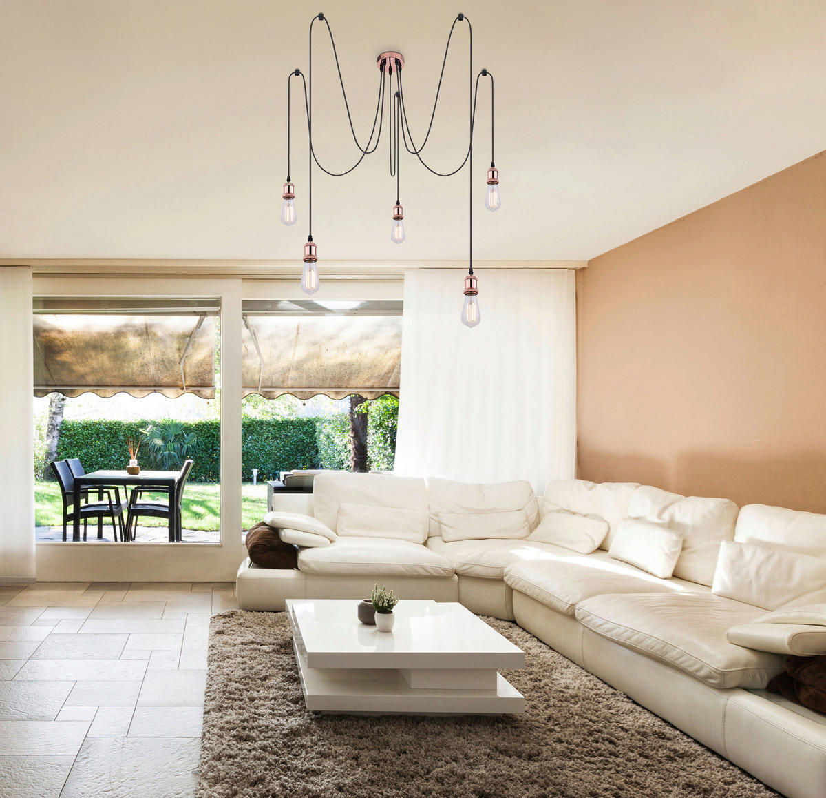 GLOBO Pendelleuchte Oliver A32-5 Kupfer Metall H: ca. 200 cm E27 5 Brennstellen Oliver - Kupfer (200,00cm) - GLOBO