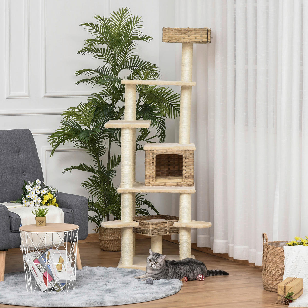 PawHut Kratzbaum Kratzbaum - (55,00/55,00/174,00cm) - PawHut