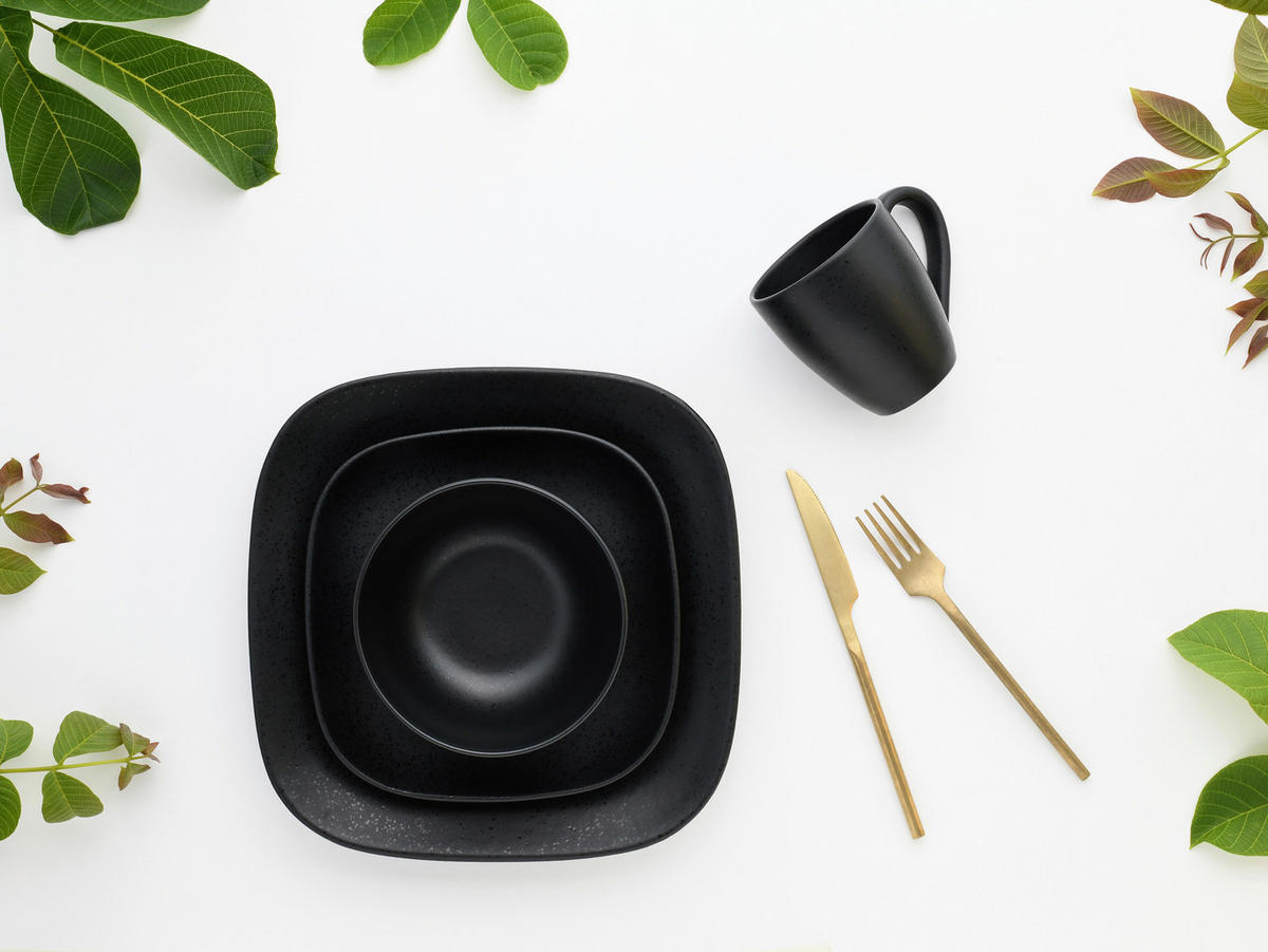 CreaTable Kombiservice Magic Black Square schwarz Steinzeug 16 tlg. Magic Black Square - schwarz - CreaTable