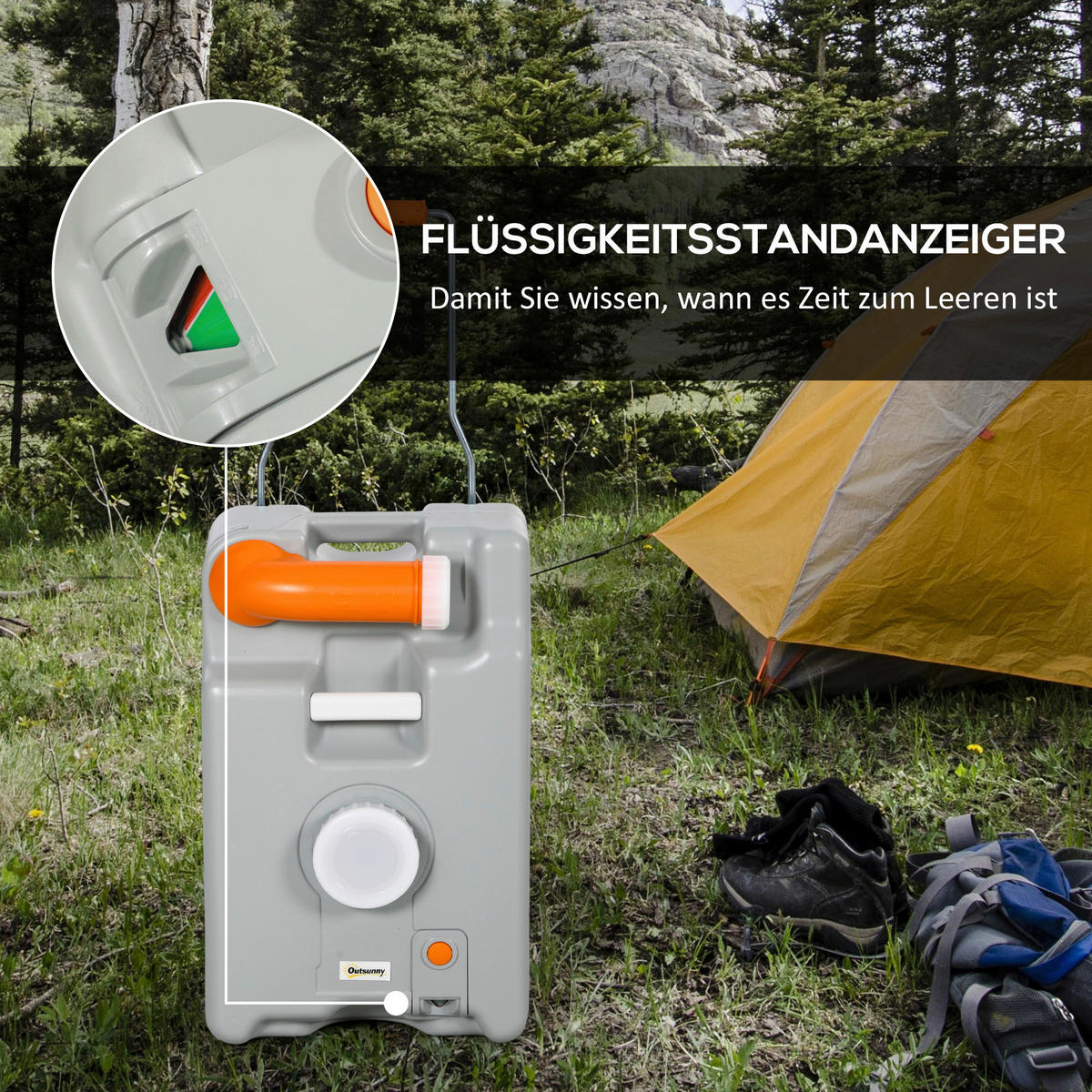 Outsunny Abwasser Rolltank B/H/L: ca. 26x53x33 cm Abwasser Rolltank 22l - grau (33,00/26,00/53,00cm) - Outsunny