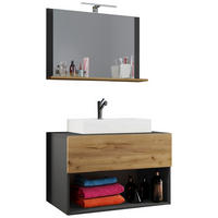 Waschplatz 3tlg-Lendas Eiche Honig Nachbildung anthrazit B/H/T: ca. 80x107x52 cm 3tlg-Lendas - Eiche/anthrazit (80,00/107,00/52,00cm) - VCM Möbel