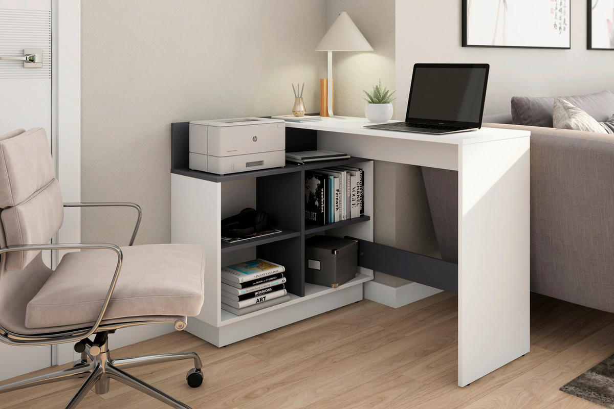 Eckschreibtisch BERNI weiß Graphit B/H/T: ca. 102x77,5x80 cm BERNI - weiß/Graphit (102,00/77,50/80,00cm) - byLIVING