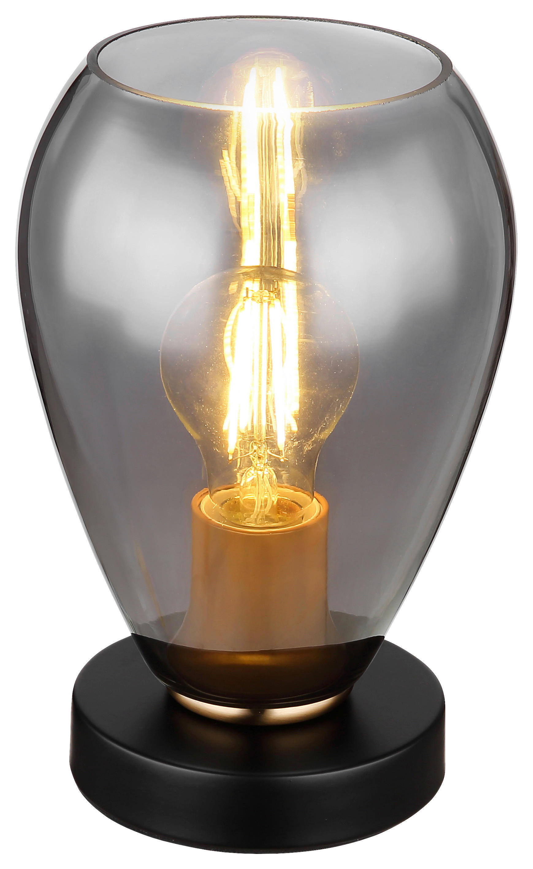 GLOBO Tischleuchte Rauch mattschwarz Glas Metall H/D: ca. 23,5x15 cm E27 1 Brennstellen FANNI - mattschwarz/Rauch (15,00/23,50cm) - GLOBO