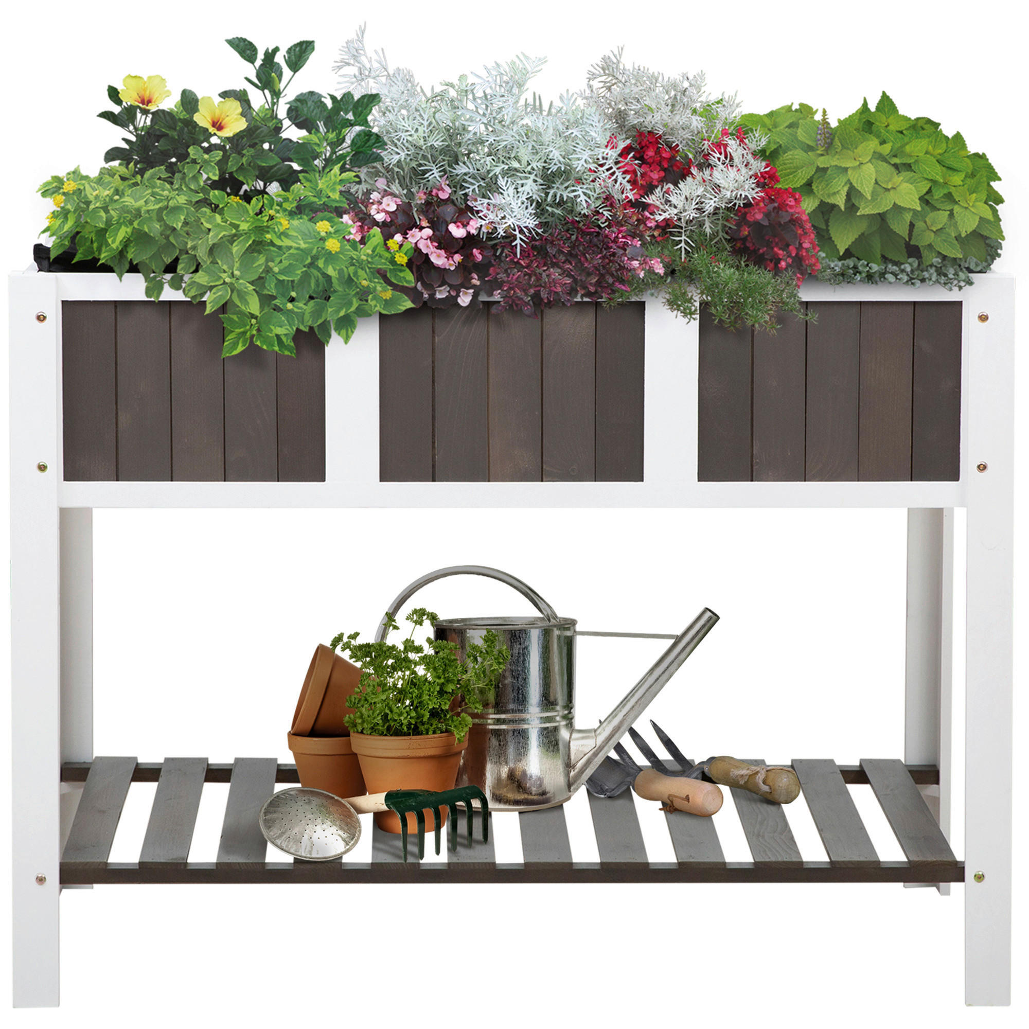Outsunny Hochbeet B/H/L: ca. 57x89x119 cm Hochbeet - weiß/grau (119,00/57,00/89,00cm) - Outsunny
