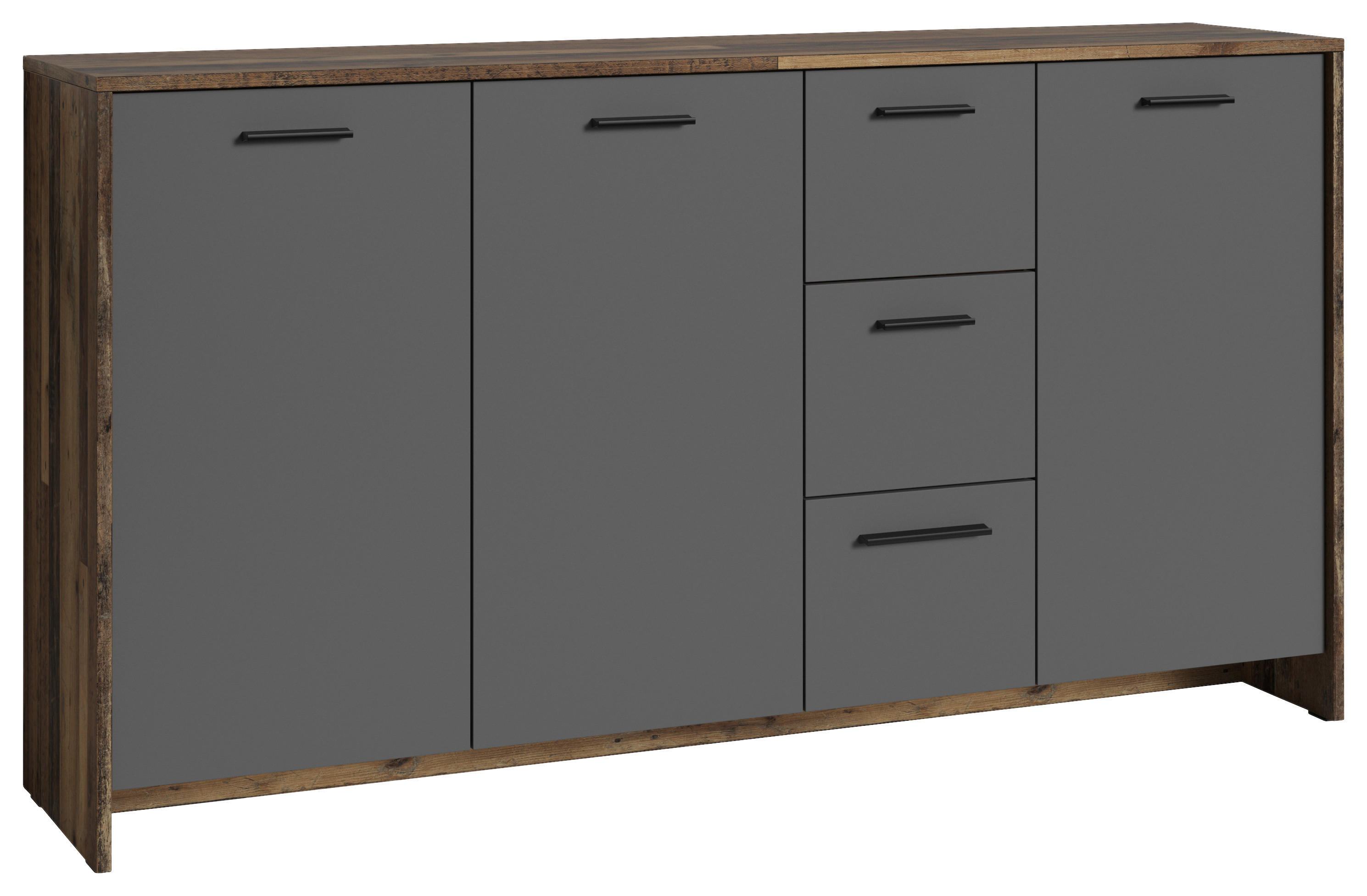 Sideboard BEN Eiche Old Wood Nachbildung anthrazit B/H/T: ca. 153x83x35 cm BEN - Eiche/anthrazit (153,00/83,00/35,00cm) - byLIVING