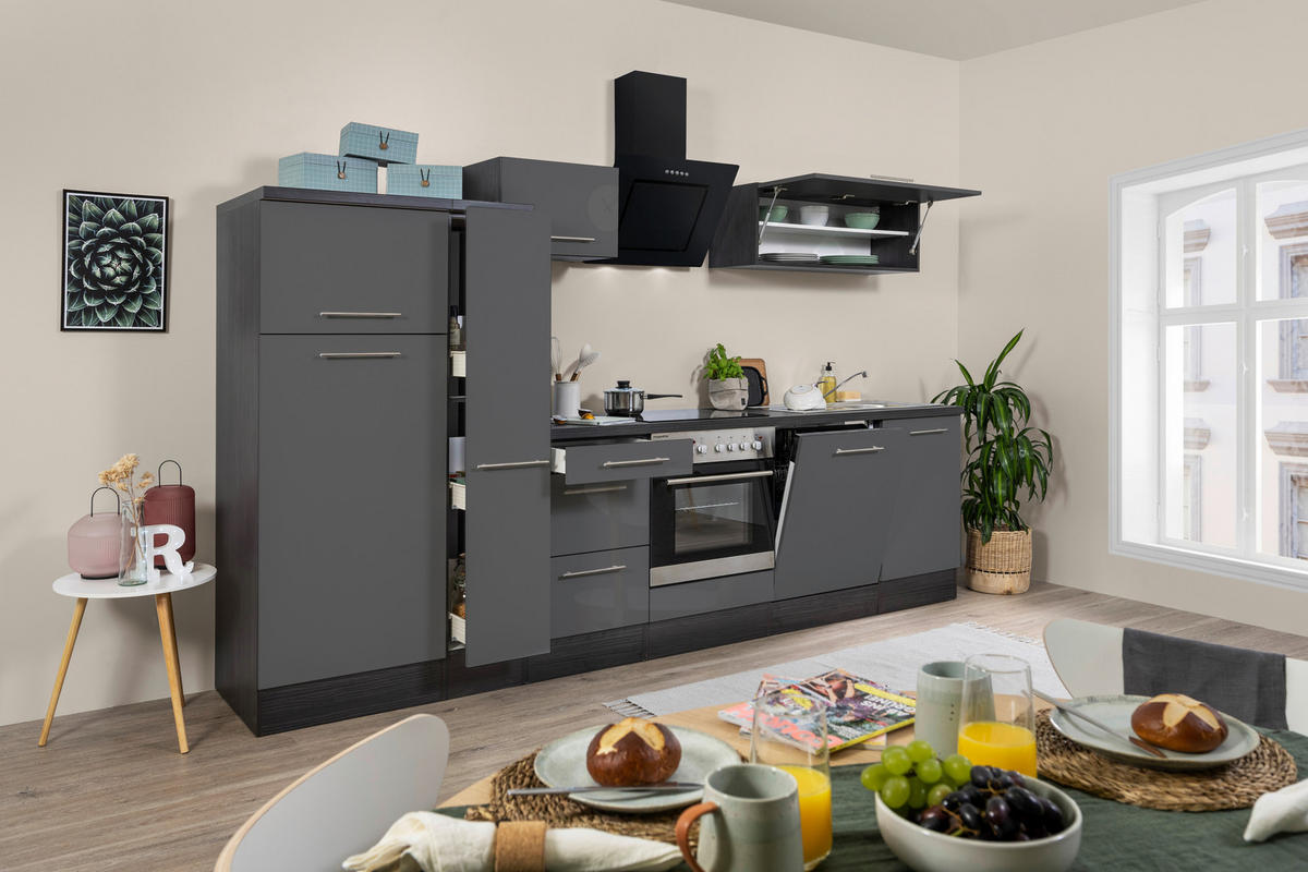 Respekta Küchenblock Amanda grau Hochglanz B/H/T: ca. 310x200x60 cm Amanda - Edelstahloptik/grau (310,00/200,00/60,00cm) - Respekta