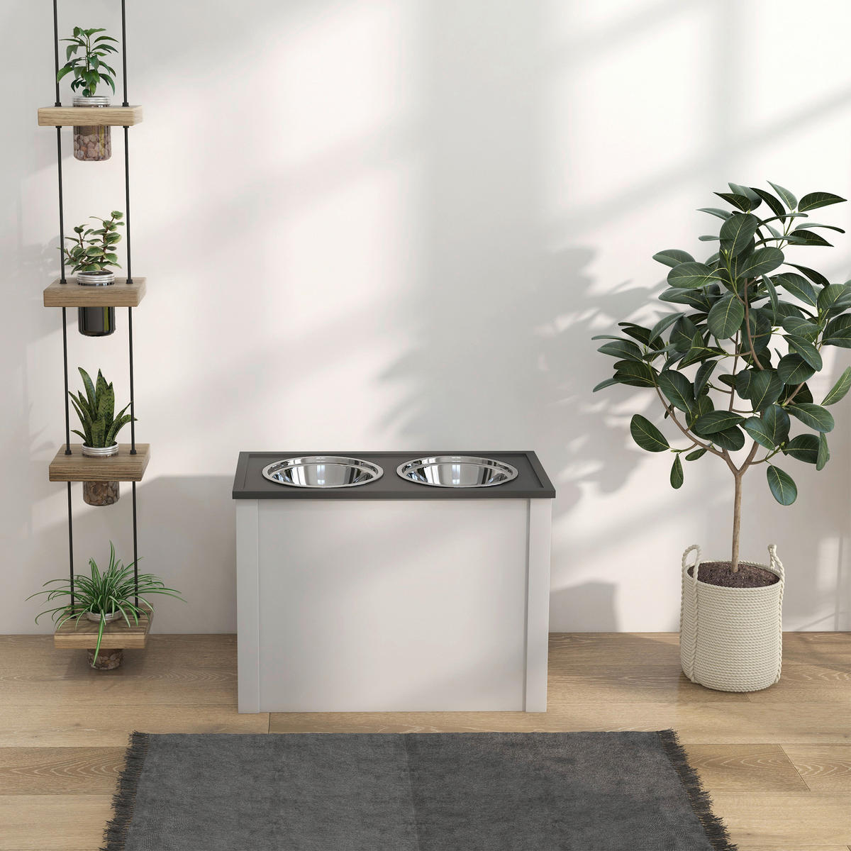 PawHut Futterstation weiß MDF B/H/L: ca. 30x42x60 cm Futterstation - weiß (60,00/30,00/42,00cm) - PawHut