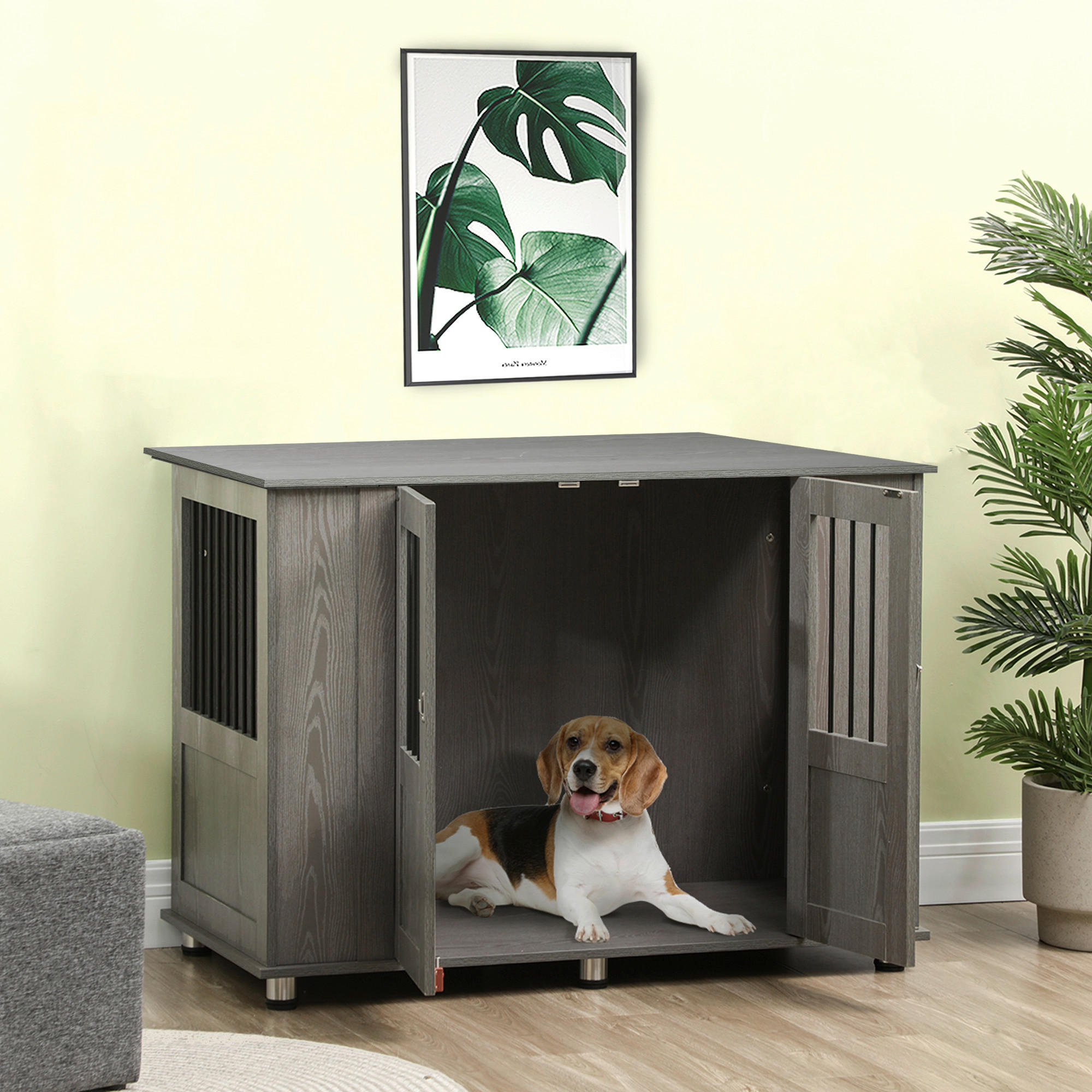 PawHut Hunde-Zubehör grau Spanplatte B/H/L: ca. 60x116x87 cm Hundekäfig - grau (87,00/60,00/116,00cm) - PawHut