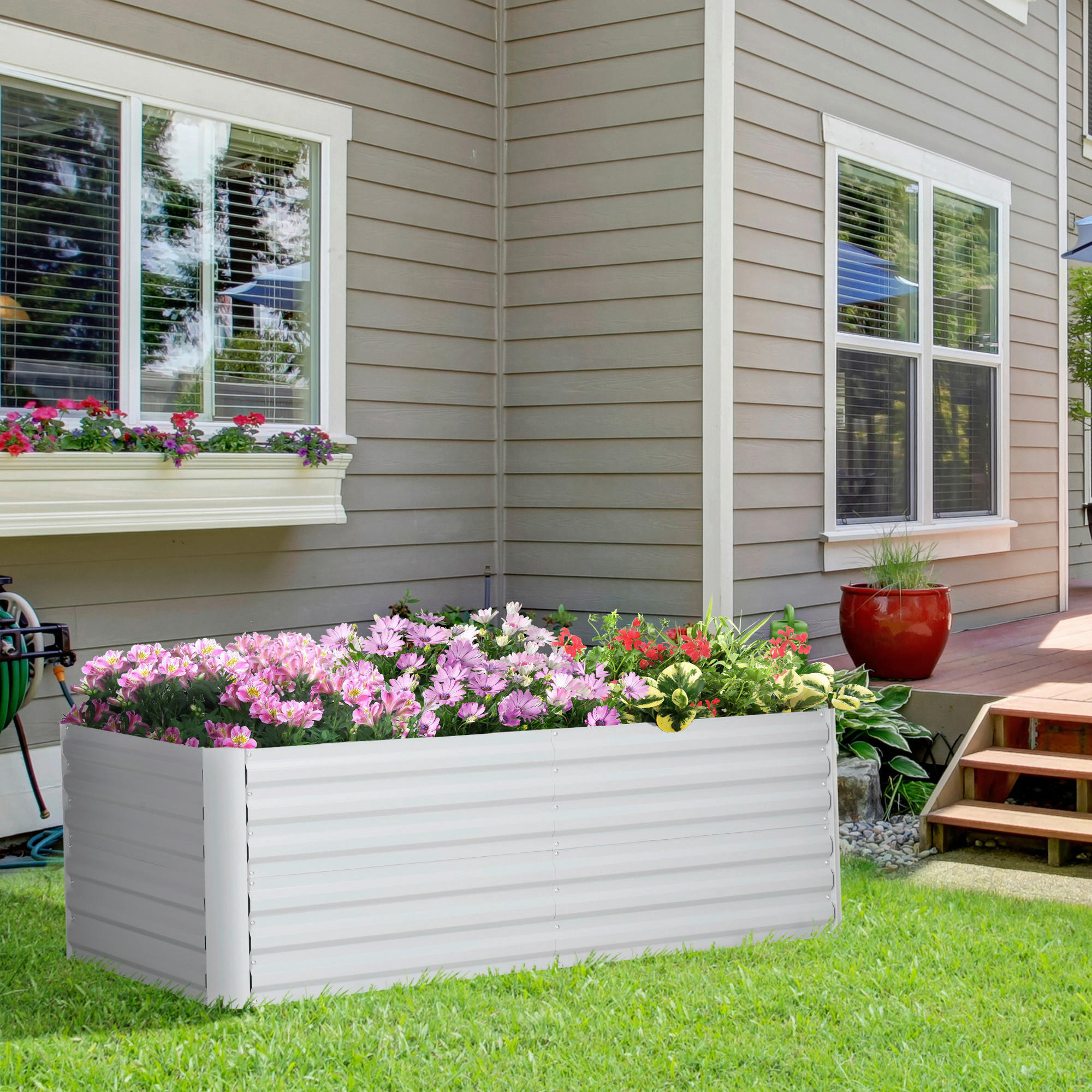 Outsunny Hochbeet hellgrau Stahl B/H/L: ca. 90x59x180 cm Hochbeet - hellgrau (180,00/90,00/59,00cm) - Outsunny