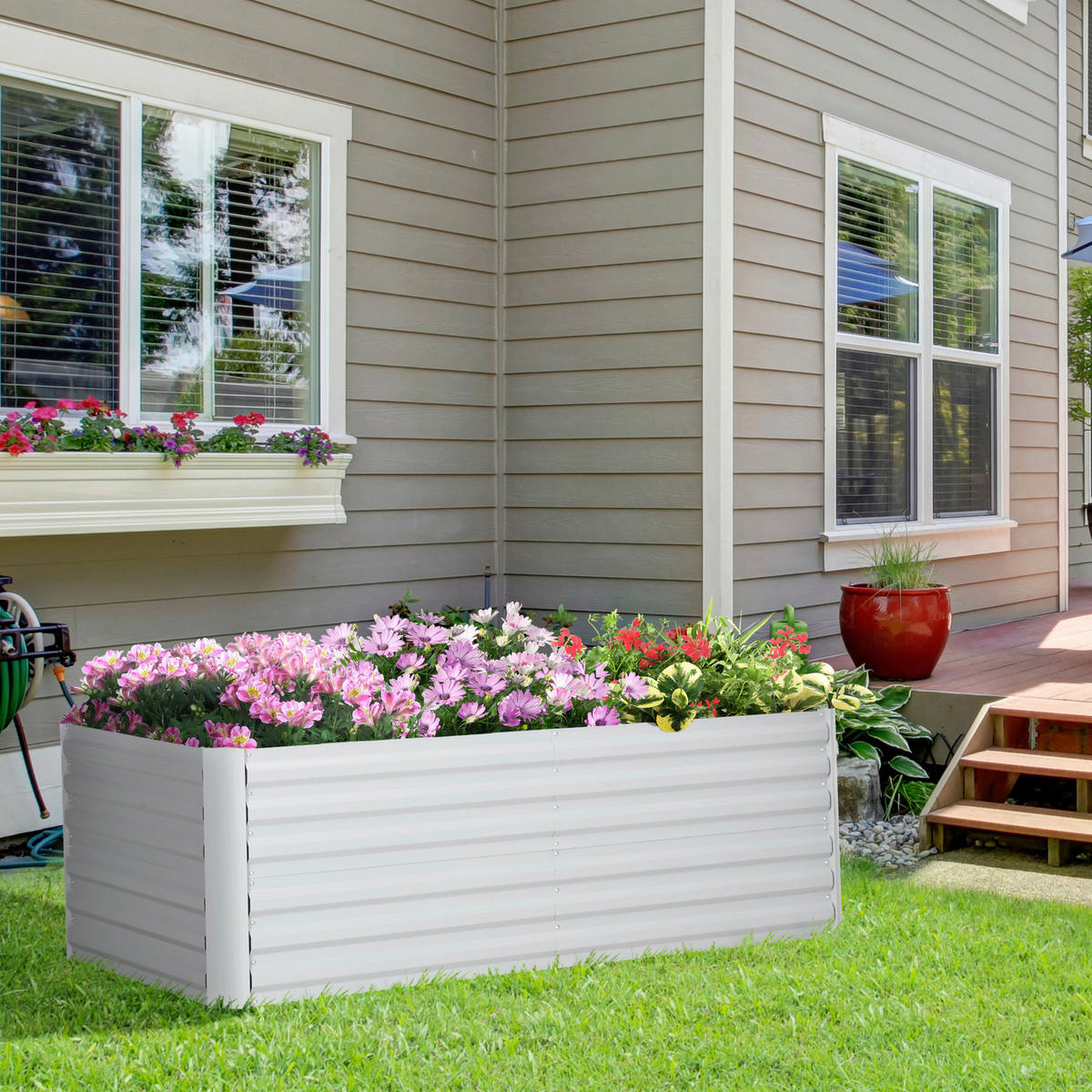 Outsunny Hochbeet hellgrau Stahl B/H/L: ca. 90x59x180 cm Hochbeet - hellgrau (180,00/90,00/59,00cm) - Outsunny