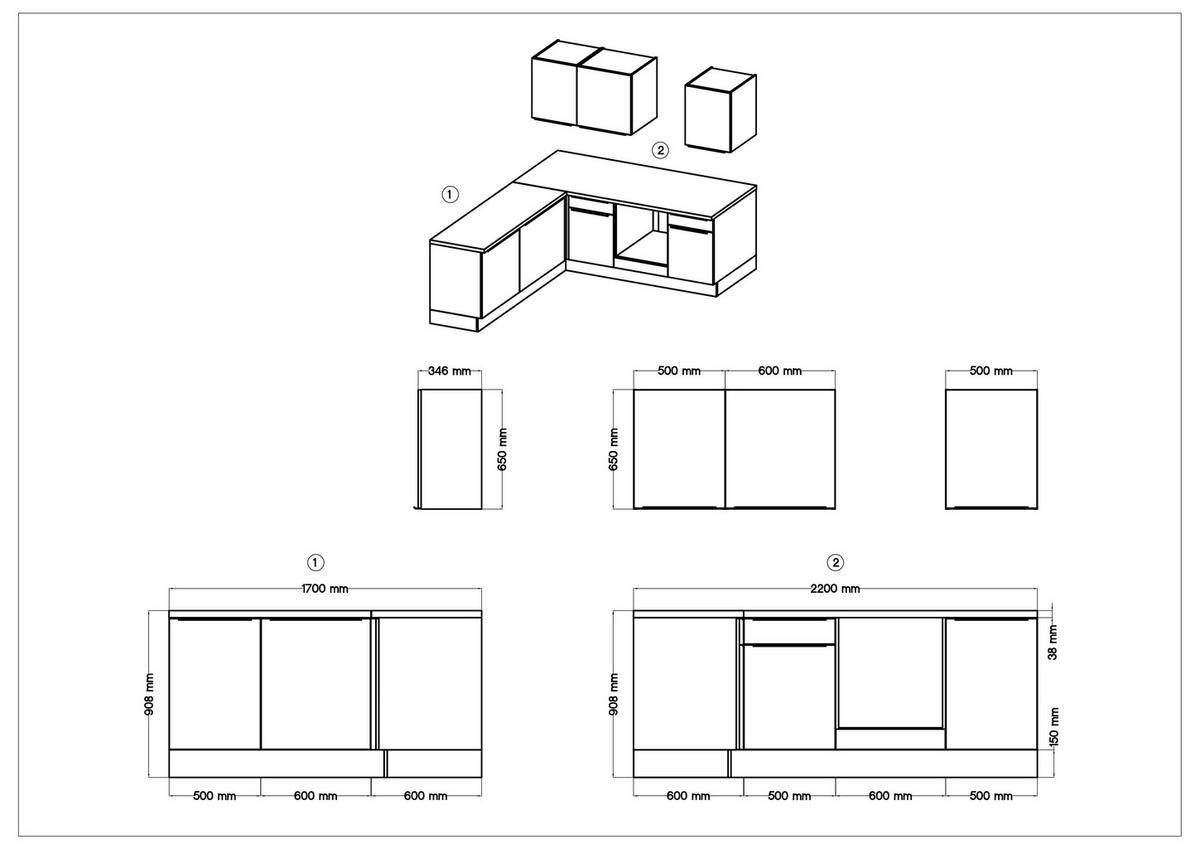 Respekta Winkelküche Marleen grau matt B/H/T: ca. 220x211x170 cm Marleen - Eiche/Alu (220,00/211,00/170,00cm) - Respekta