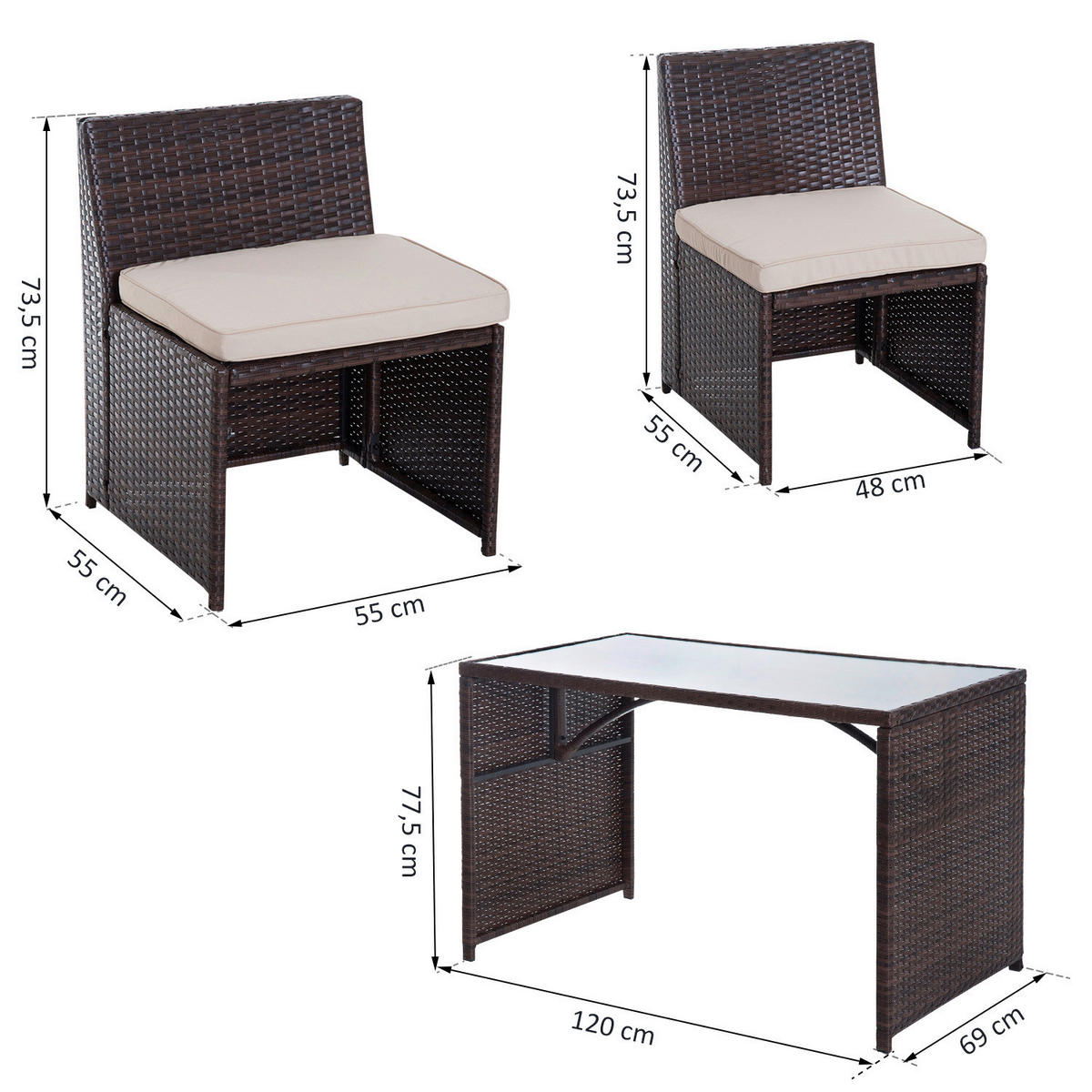 Outsunny Garnitur braun Polyrattan Polyrattan_Garnitur_5tlg. - braun/creme - Outsunny