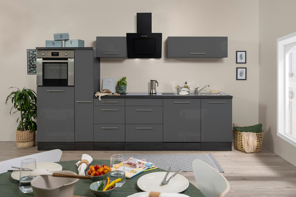 Respekta Küchenblock Amanda grau Hochglanz B/H/T: ca. 310x200x60 cm Amanda - Edelstahloptik/grau (310,00/200,00/60,00cm) - Respekta