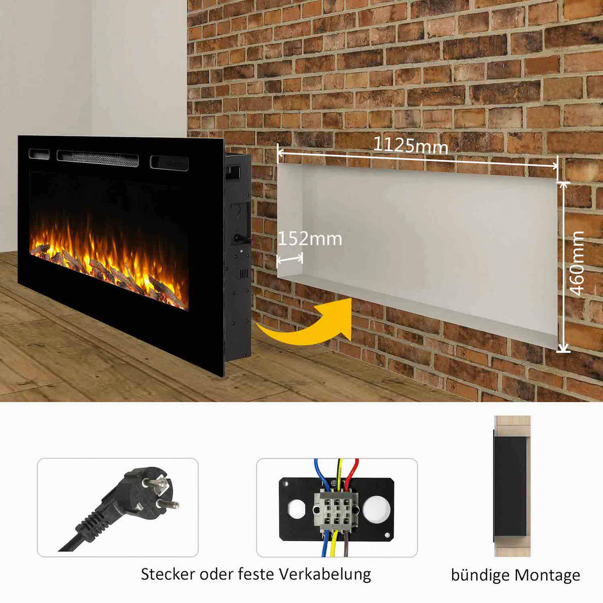 Balderia Einbaukamin Elektrischer-Kamin Fiamma 48" B/H/T: ca. 123x14,5x51,5 cm Elekt.-Kamin Fiamma 48" EF173D - (123,00/14,50/51,50cm) - Balderia
