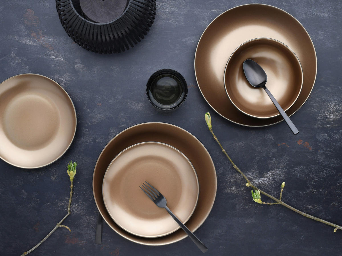 CreaTable Tafelservice GLAMOUR gold Steinzeug 12 tlg. GLAMOUR - gold - CreaTable