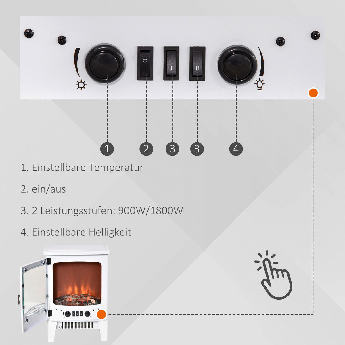 HOMCOM Elektro-Kamin weiß Metall Kunststoff Glas B/H/T: ca. 39x54,8x26 cm ca. 1800 W Elektrokamin 820-193V90WT - weiß (39,00/54,80/26,00cm) - HOMCOM