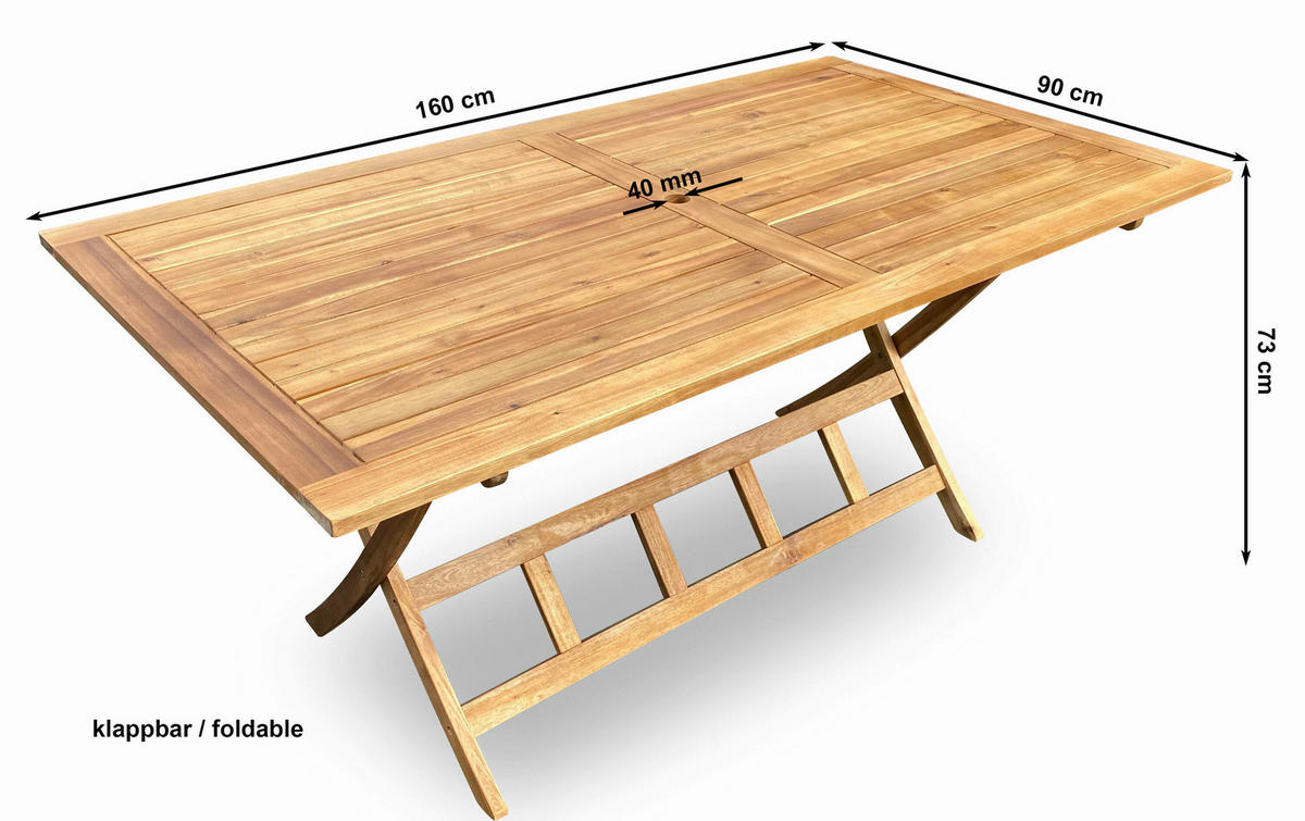 Grasekamp Klapptisch Belmonte natur Akazie B/H/L: ca. 90x73x160 cm Belmonte - natur (160,00/90,00/73,00cm) - Grasekamp