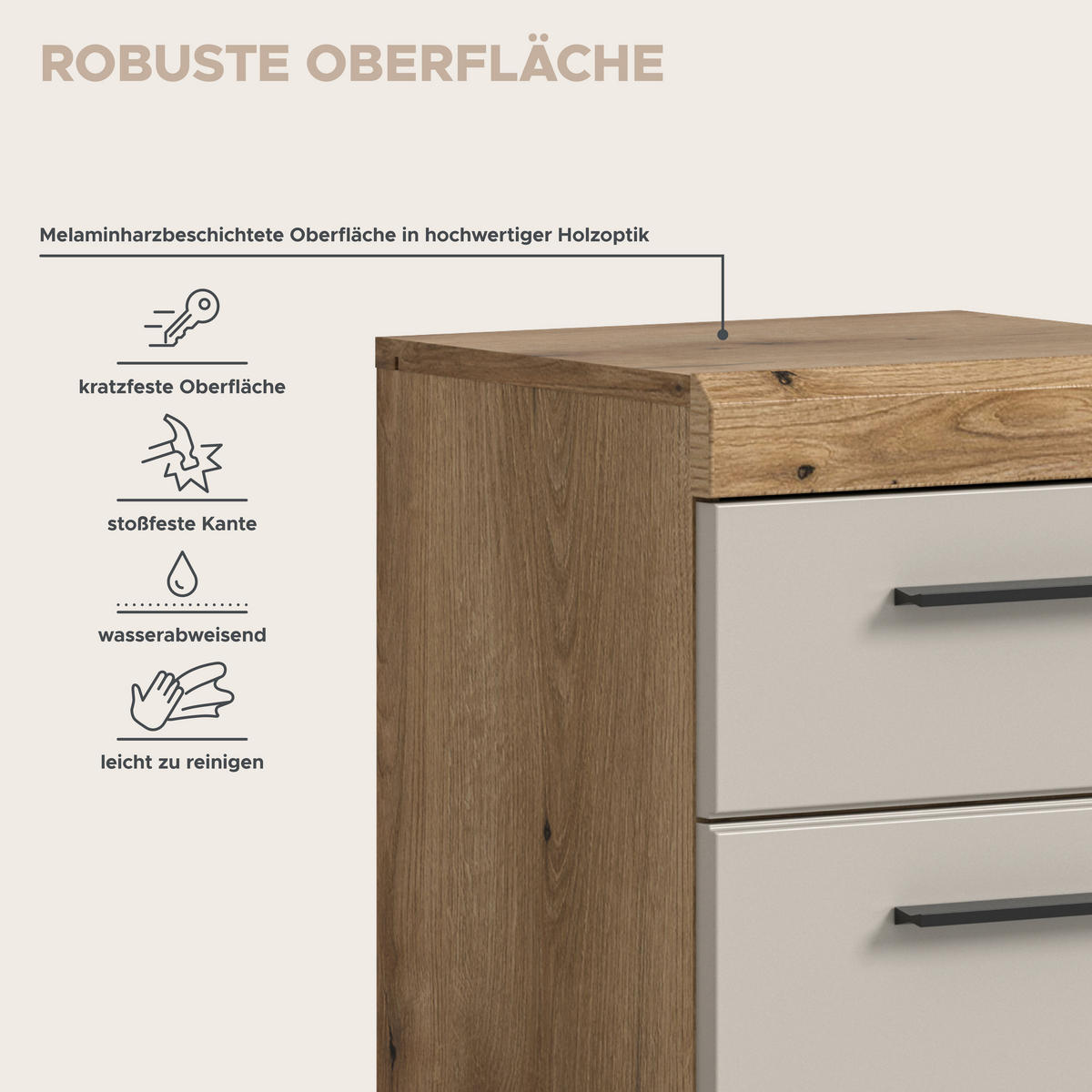 Badhochschrank Scout Evoke Oak Nachbildung Kaschmirgrau Nachbildung B/H/T: ca. 37x88x31 cm Scout - Kaschmirgrau (37,00/88,00/31,00cm) - xonox.home