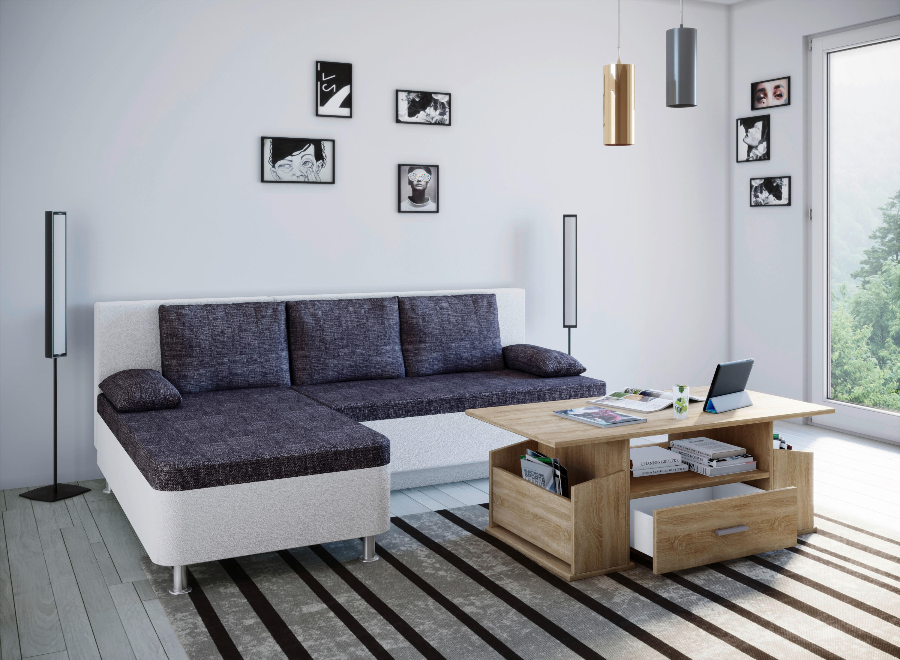 Couchtisch Junata Eiche Sonoma Nachbildung B/H/T: ca. 110x44x52 cm Junata - Eiche (110,00/44,00/52,00cm) - VCM Möbel
