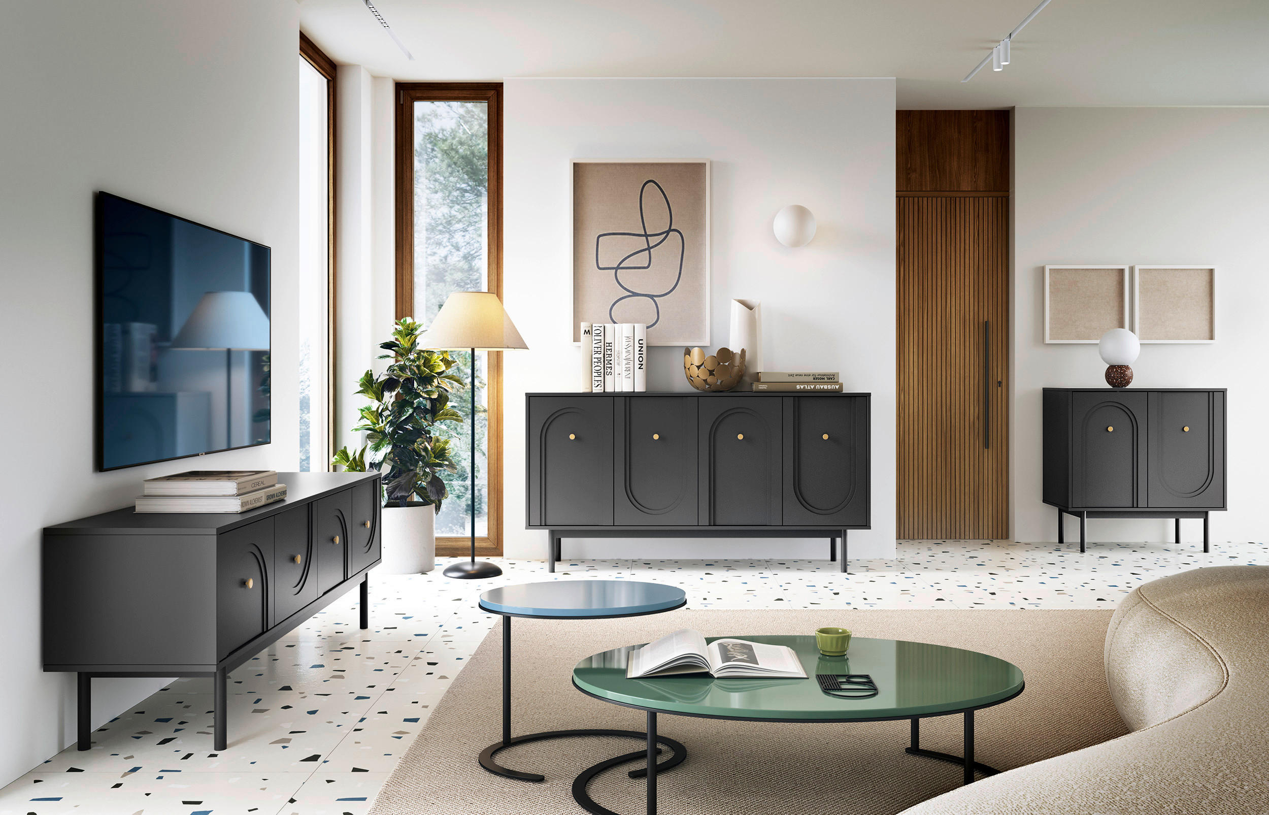 Thumbnail - Kommode MAZOMA schwarz gold Optik B/H/T: ca. 79x82x39 cm