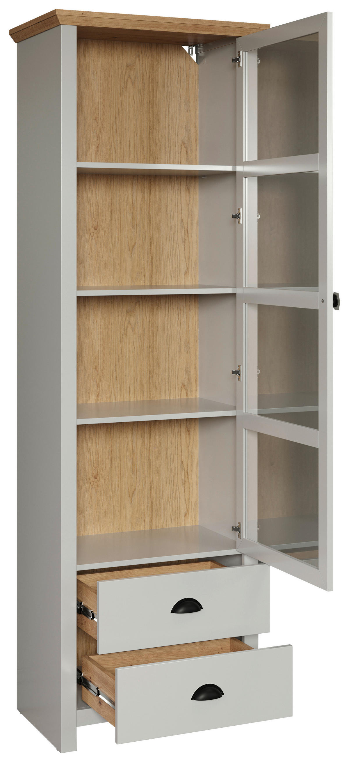 Standvitrine Landside Lichtgrau Eiche Artisan Nachbildung B/H/T: ca. 65x201x41 cm Landside - Lichtgrau/Eiche (65,00/201,00/41,00cm) - Trendteam