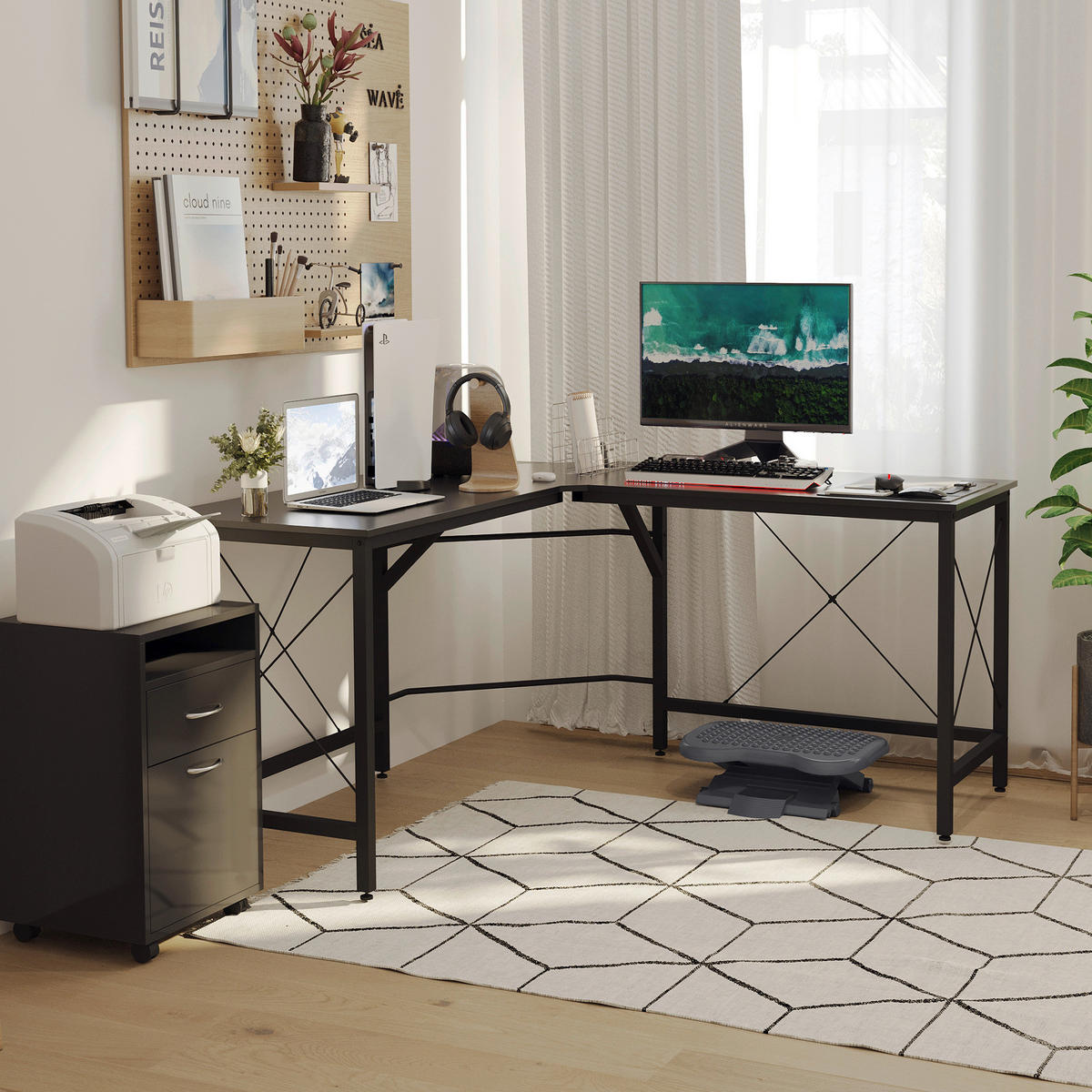 Computertisch 836-122BK schwarz B/H/L: ca. 150x76x150 cm 836-122BK - schwarz (150,00/150,00/76,00cm) - HOMCOM